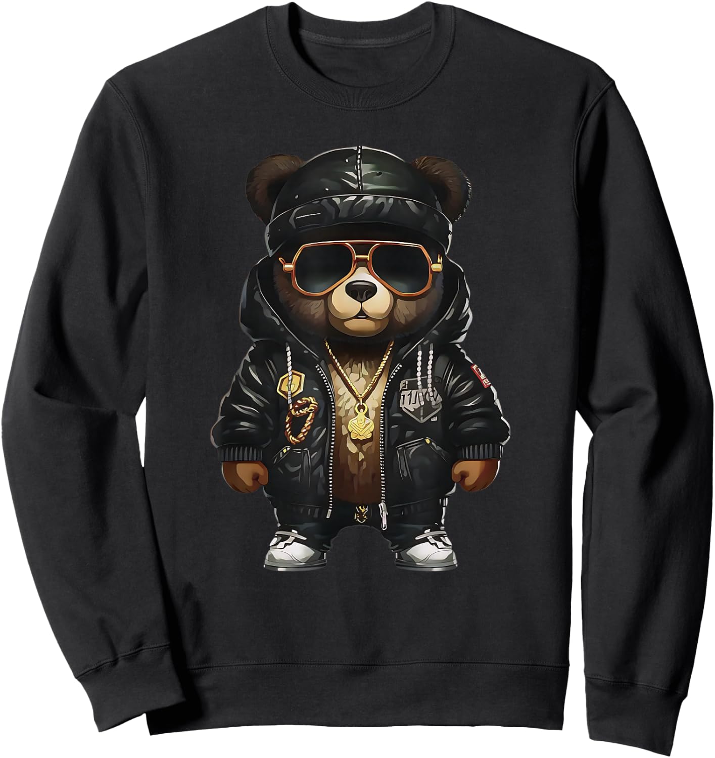 Teddy Fashion Rap Bear Stylish Hip Hop Funny , black Sweatshirt - Sweatshirt | Black