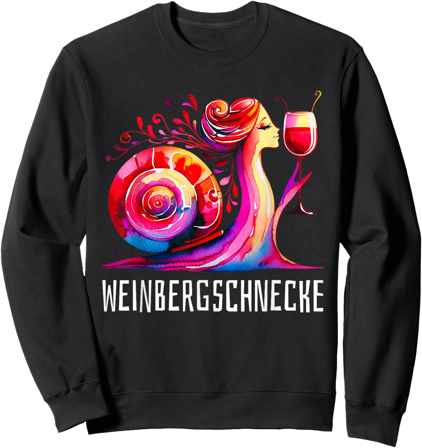 Vineyard Snail Wine Snail Motif Funny Red Wine Party , black Sweatshirt - Sweatshirt | Black