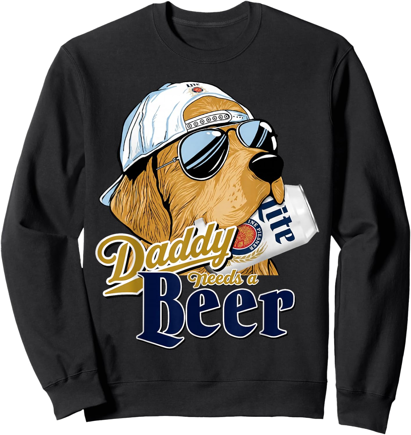 Daddy Needs A Beer Funny Father Dad Drinking Humor Graphic Sweatshirt - Sweatshirt | Black