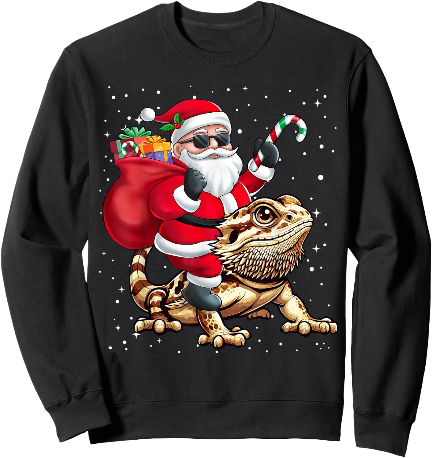 Santa Claus Riding A Bearded Dragons Christmas Boy Girl Kids Sweatshirt - Sweatshirt | Black