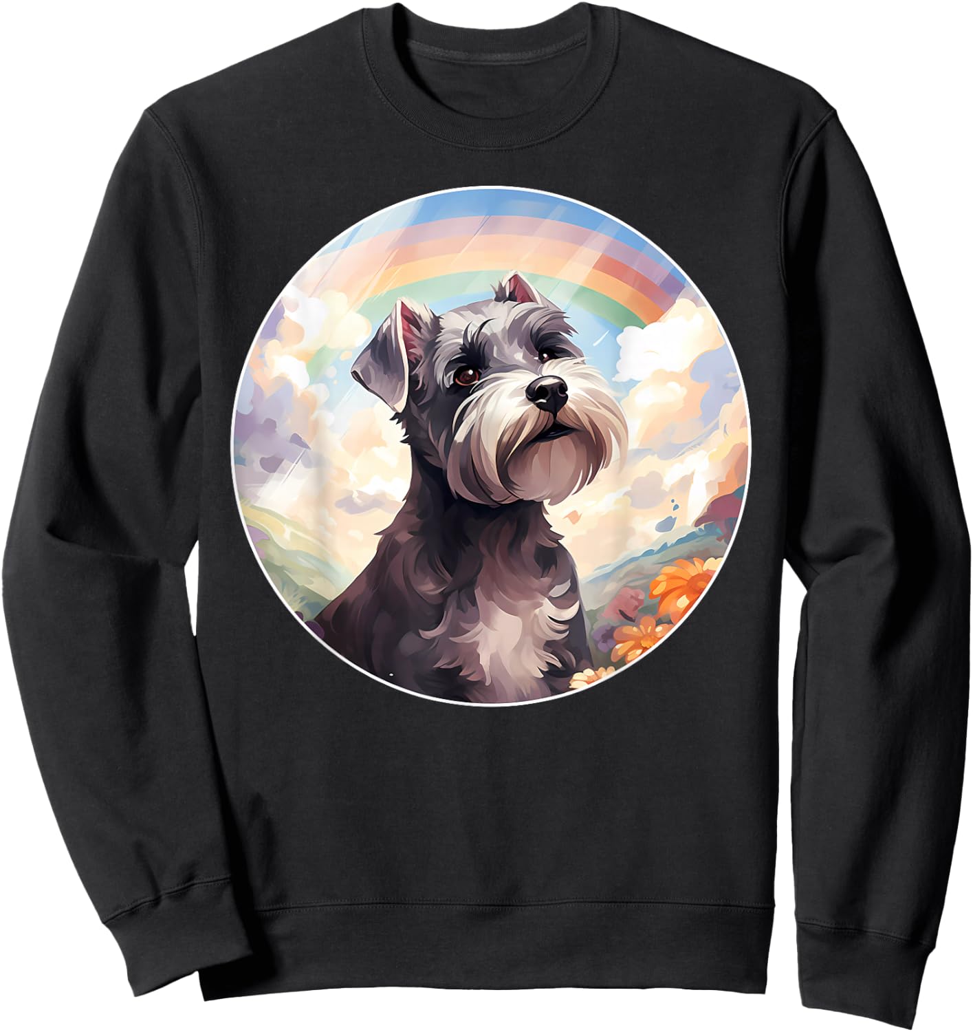 Miniature Schnauzer Rainbow Bridge Colorful Puppy Dog Art Sweatshirt - Sweatshirt | Black