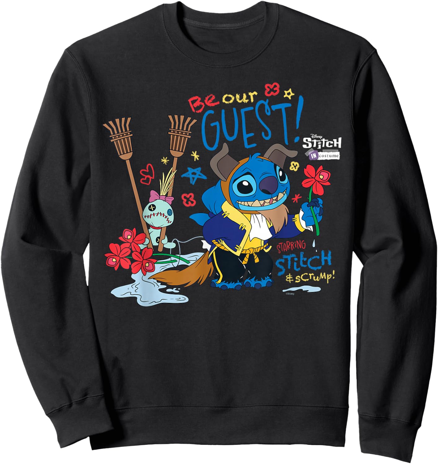 Disney 100 Stitch in Costume The Beast Be Our Guest & Scrump Sweatshirt - Sweatshirt | Black