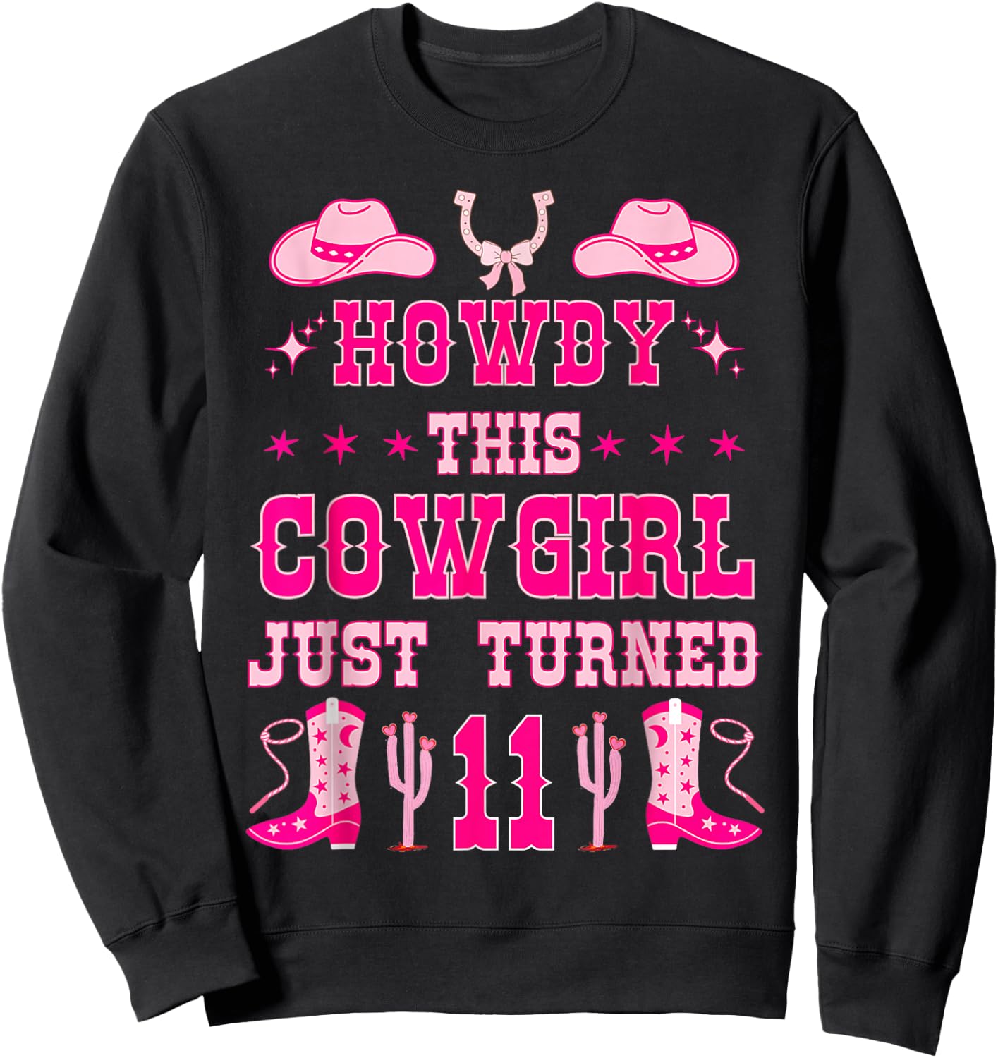 11yr Birthday Cowgirl Western 11Years Old Girl 11th Birthday Sweatshirt - Sweatshirt | Black