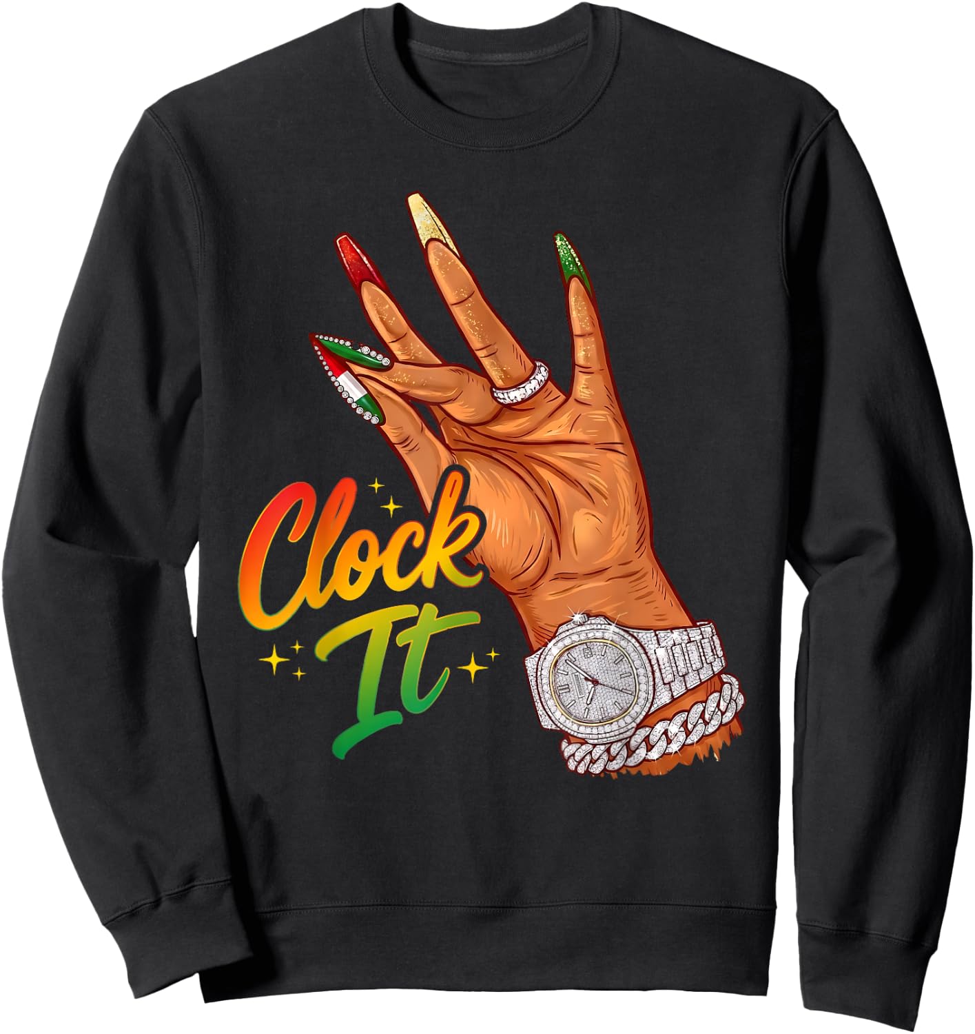 Striped Juneteenth Black Girl Clock It Afro Queen Melanin Sweatshirt - Sweatshirt | Black