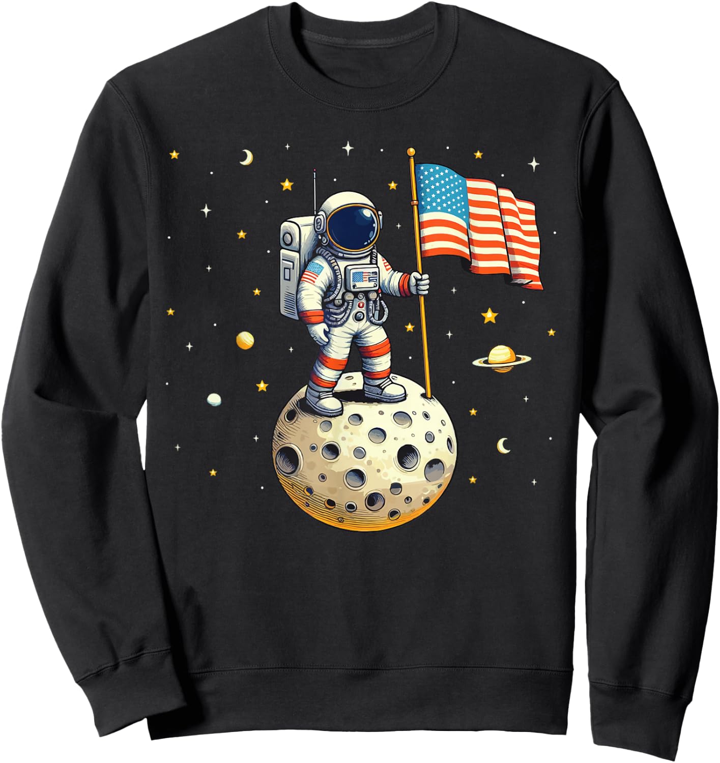American Flag Astronaut Space 4th Of July Boy Toddlers Sweatshirt - Sweatshirt | Black