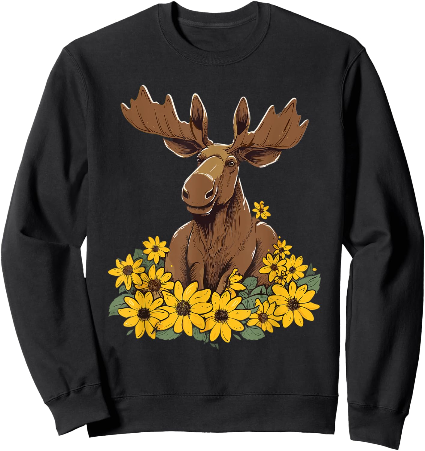 Moose Sunflower Moose Lovers Apparel Girls Sweatshirt - Sweatshirt | Black
