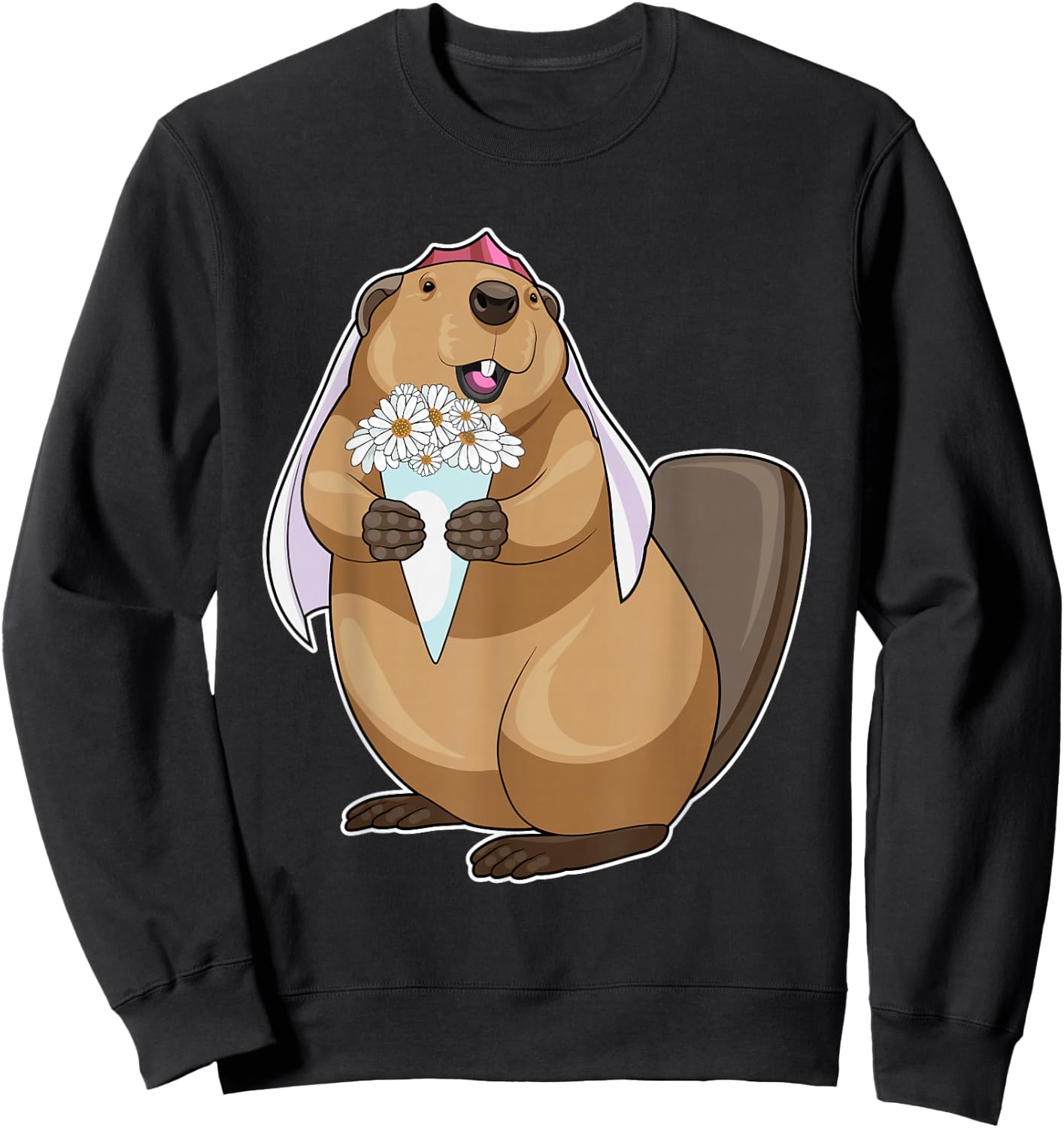Beaver Bride Bridal bouquet Wedding Sweatshirt - Sweatshirt | Black