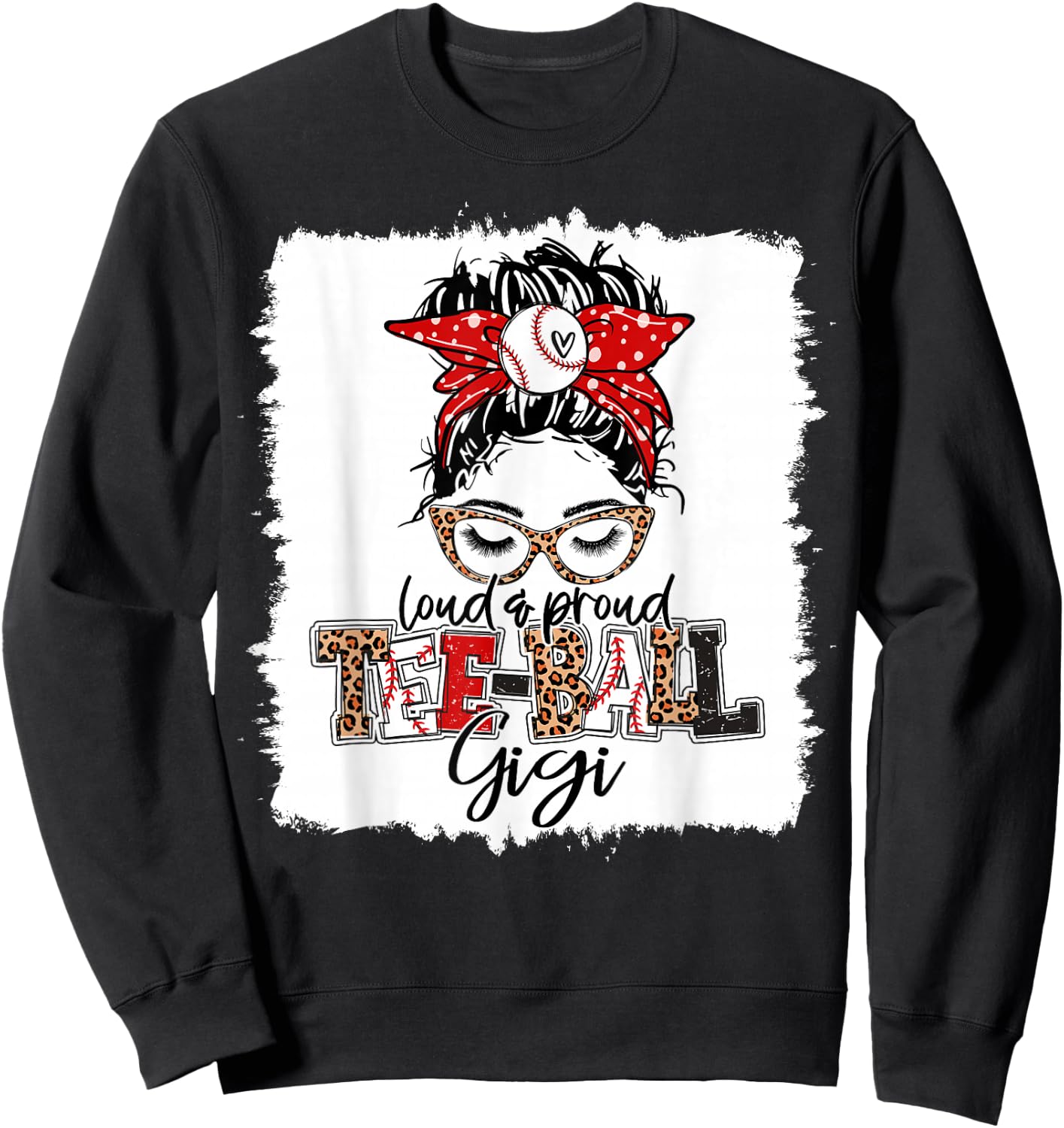 T-Ball Gigi Ball Leopard Print Squad Messy Bun Hair Sweatshirt - Sweatshirt | Black