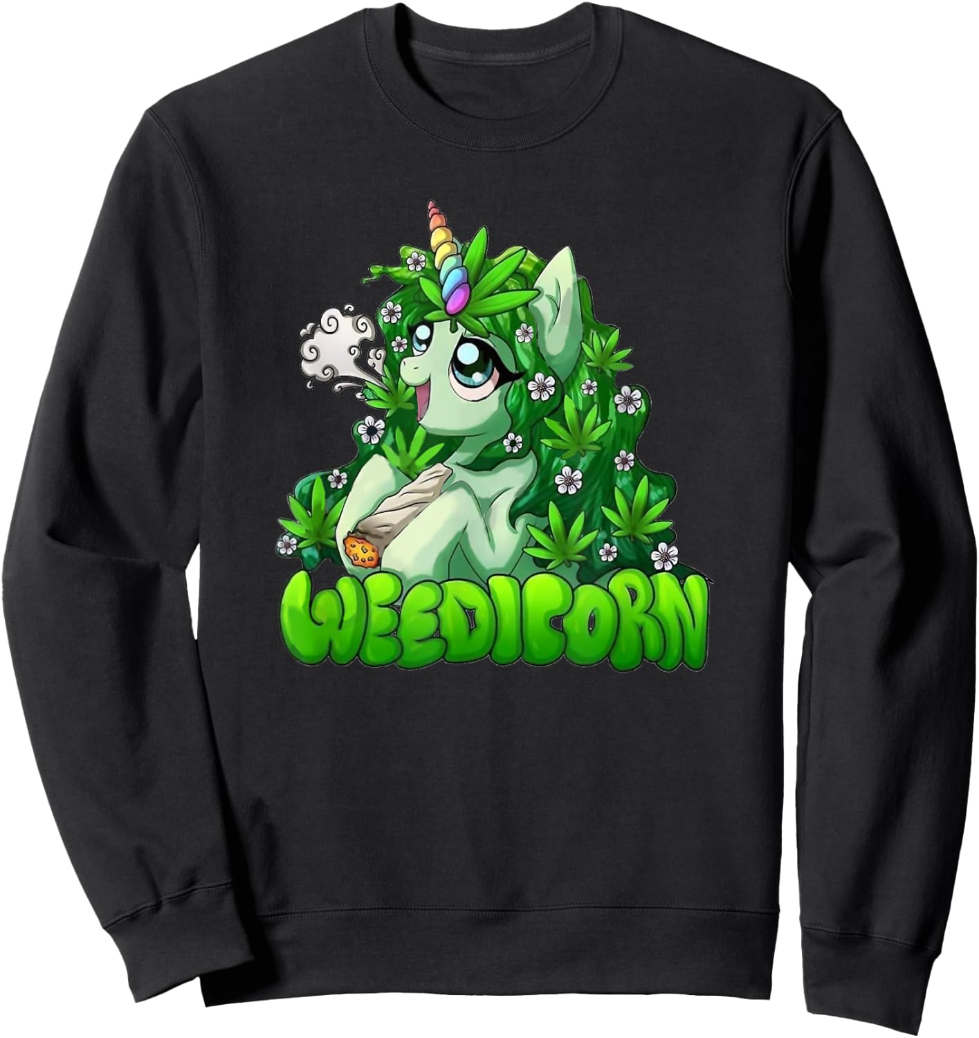 Weedicorn 420 Day Marijuana Leaf Funny Unicorn Sweatshirt - Sweatshirt | Black