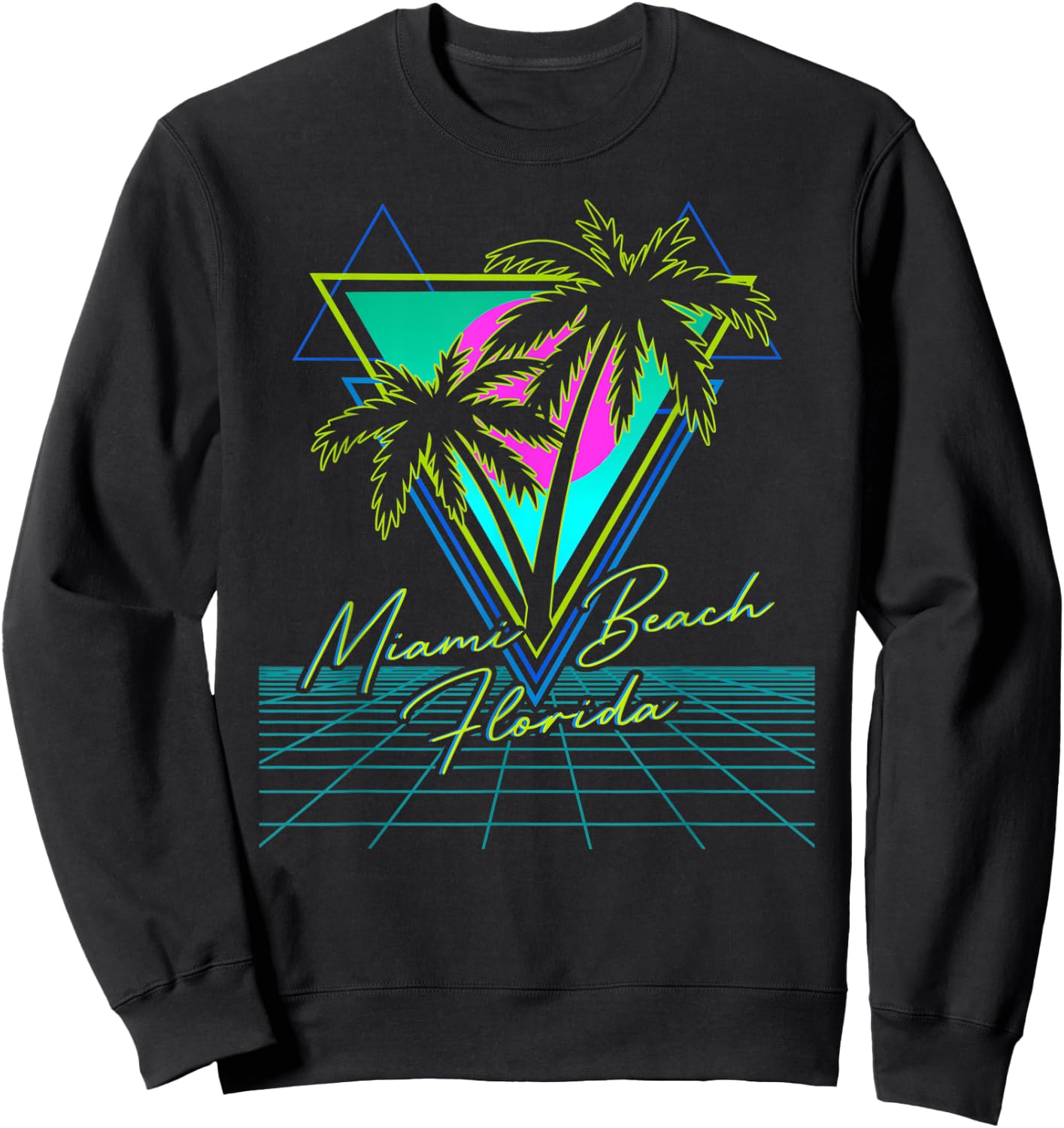 MIAMI BEACH FLORIDA Trip Retro 80s Vaporwave Grid Aesthetic Women Kids Sweatshirt - Sweatshirt | Black