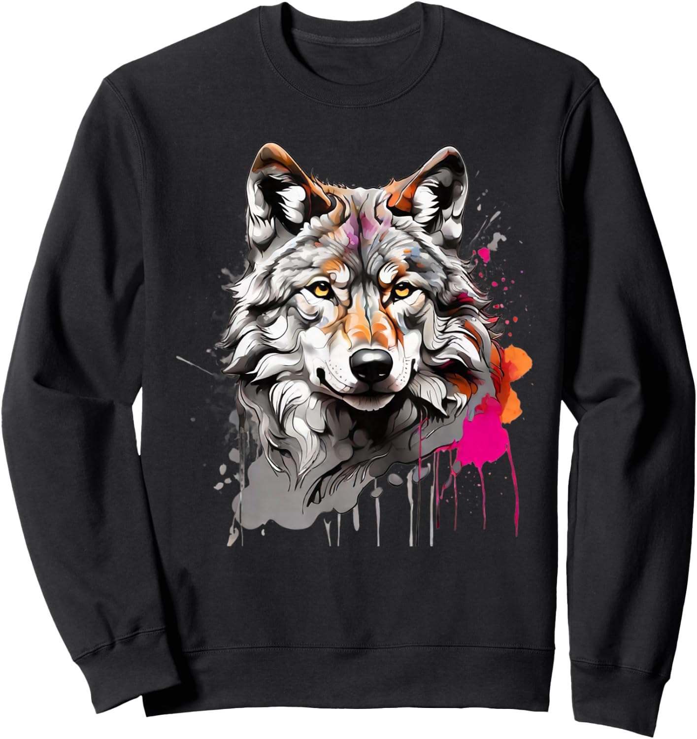 Wolf mit bunten Farbspritzern Wölfe und Waldtiere Sweatshirt - Sweatshirt | Black