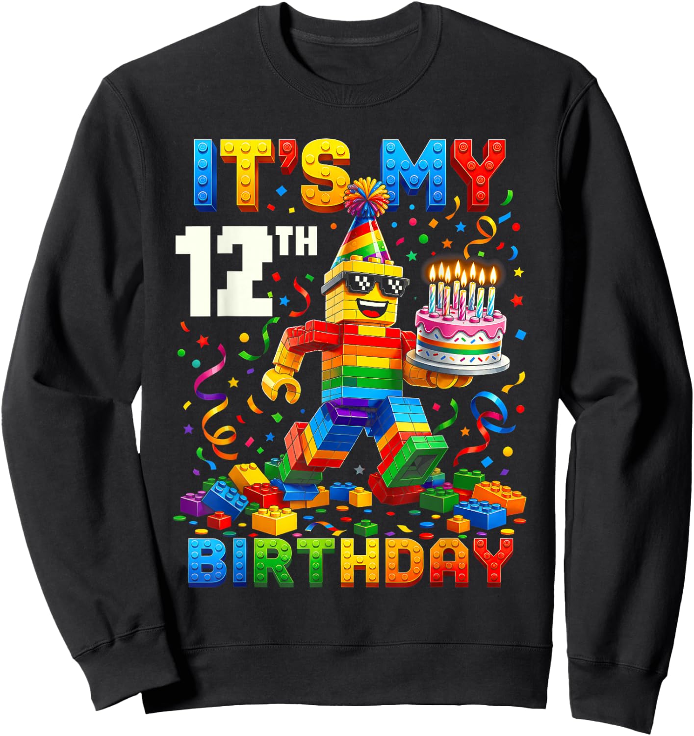 It's My 12th Birthday Building Brick 12 Years Old Kids Boys Sweatshirt - Sweatshirt | Black