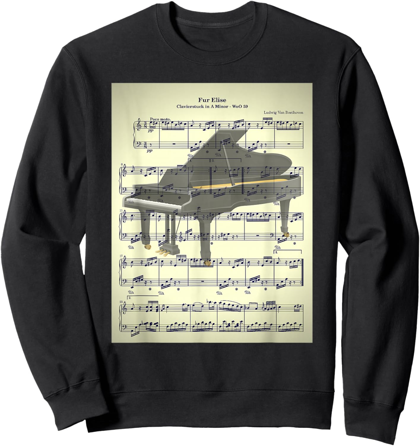 Fur Elise Beethoven Piano Sheet Music Vintage Look Sweatshirt - Sweatshirt | Black