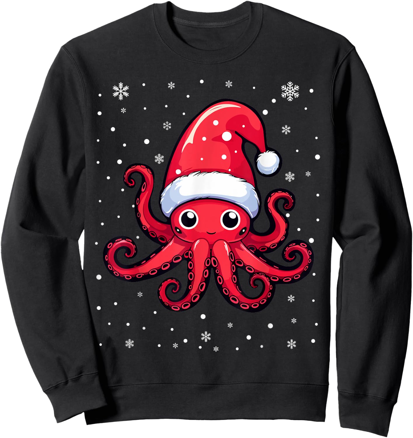 Cute Octopus Christmas Santa Hat Xmas Pajama Sweatshirt - Sweatshirt | Black