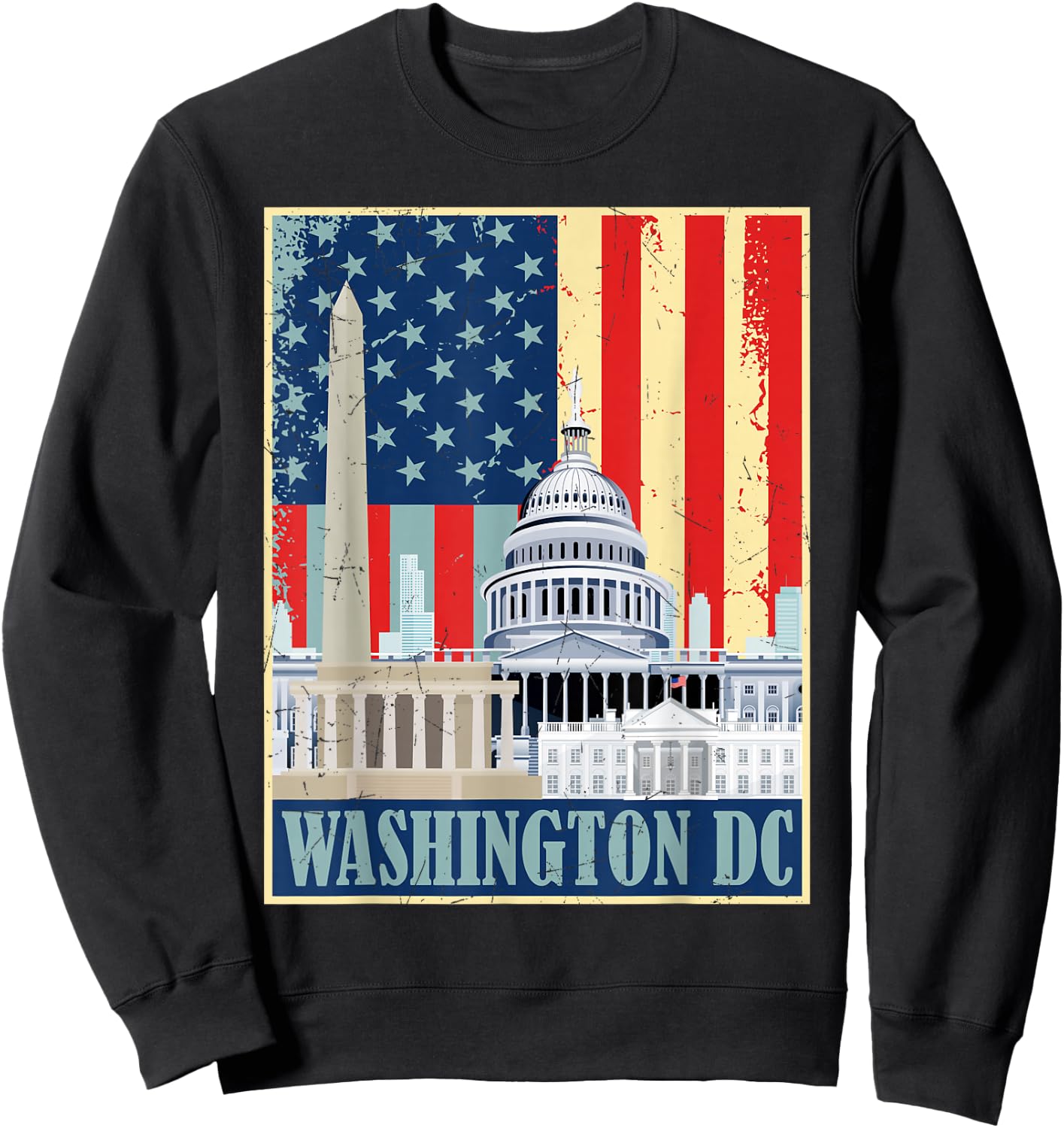 Retro Capitol Hill Washington DC American Flag 4th Of July Sweatshirt - Sweatshirt | Black