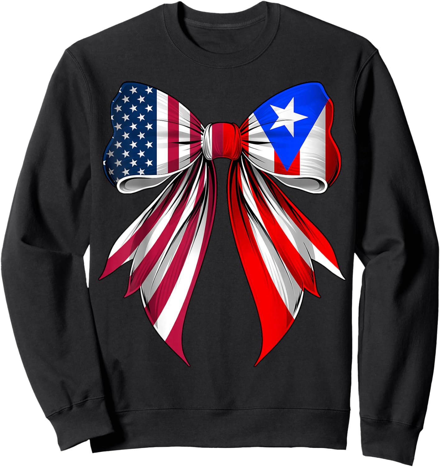 Coquette Bow Puerto Rico Roots Puerto Rican Pride US Flag Sweatshirt - Sweatshirt | Black