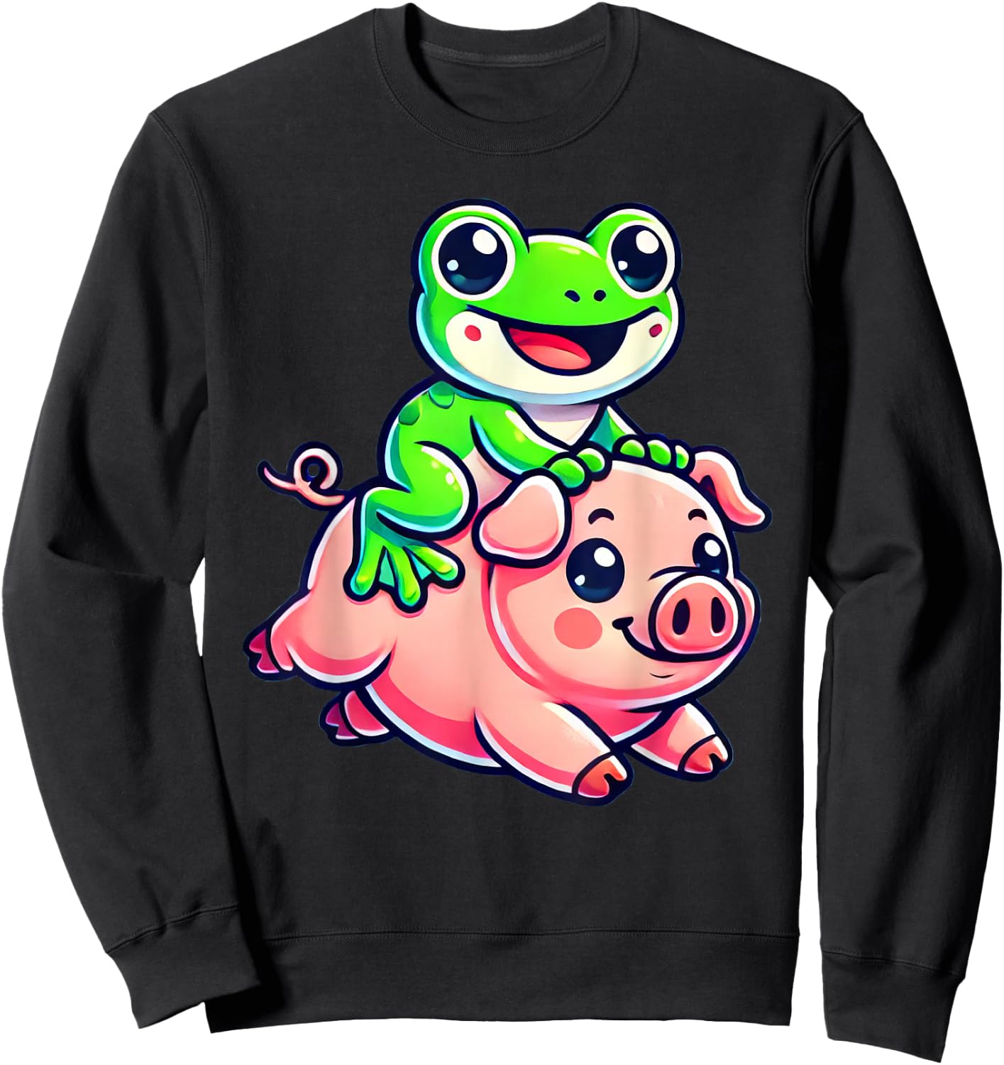 Kawaii Frog Pig Sweatshirt - Sweatshirt | Black