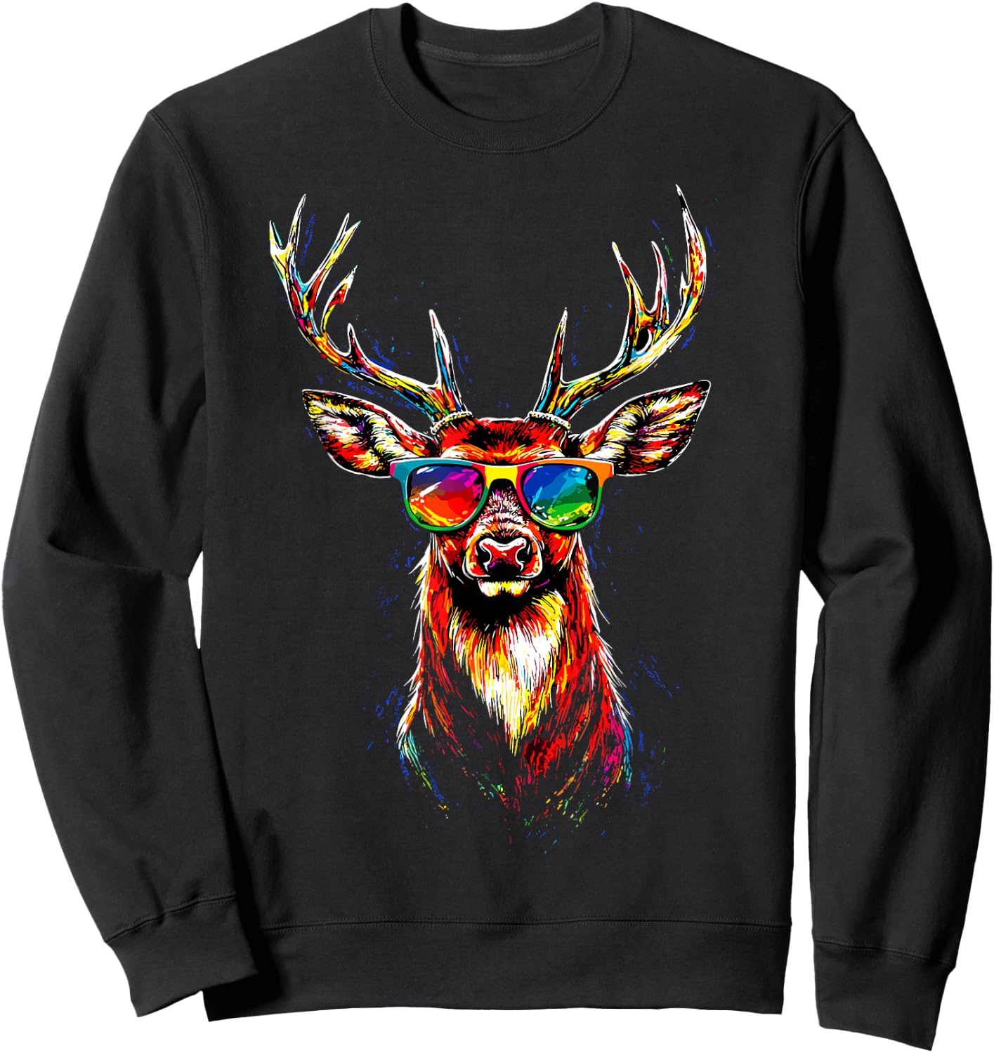 Deer with Sunglasses Antlers Hunting Deer Reindeer Red Deer , black, S Sweatshirt - Sweatshirt | Black