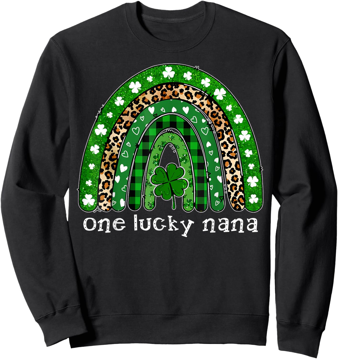 One Lucky Nana Leopard Rainbow Shamrock Luckiest Design Sweatshirt - Sweatshirt | Black