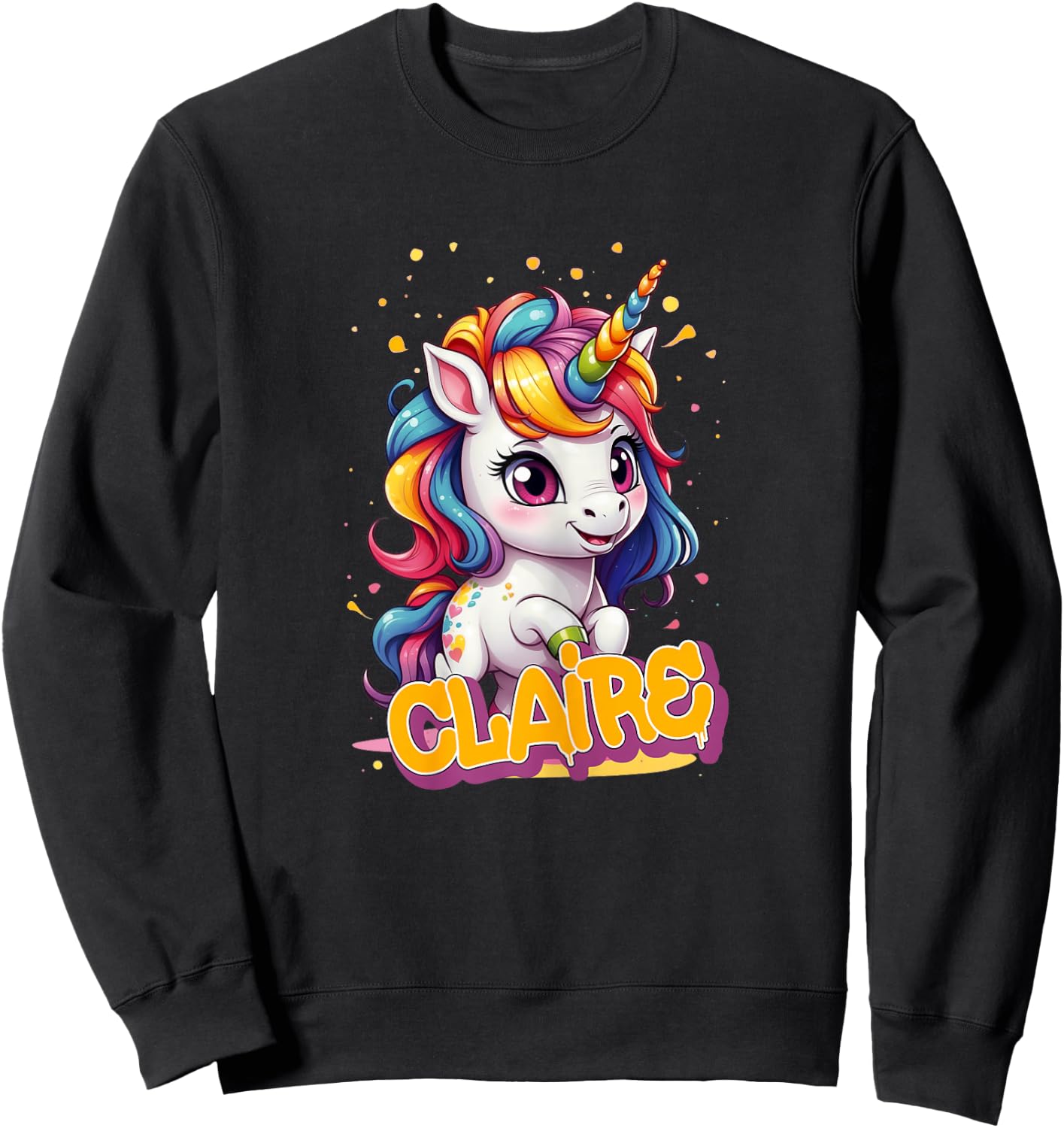 CLAIRE - Adorable girl name with beautiful Unicorn Sweatshirt - Sweatshirt | Black