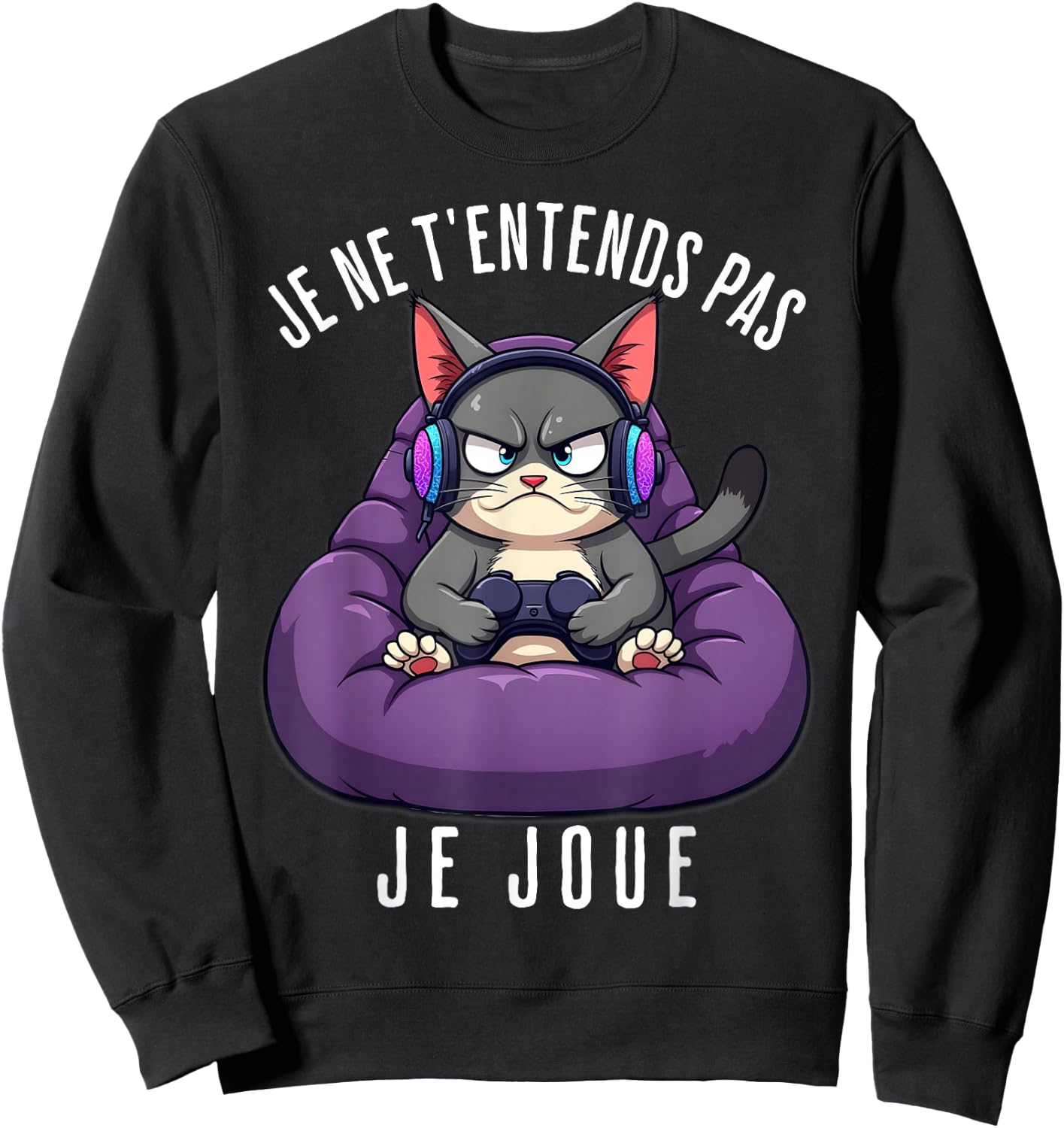 Funny Cat Gamer Funny Man Boy , Black, S Sweatshirt - Sweatshirt | Black