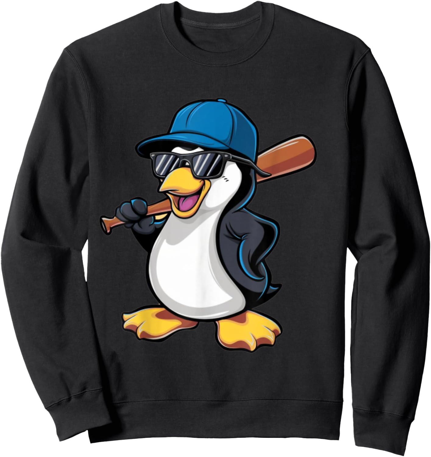 Penguin Baseball Panda Playing Baseball Penguin Sweatshirt - Sweatshirt | Black