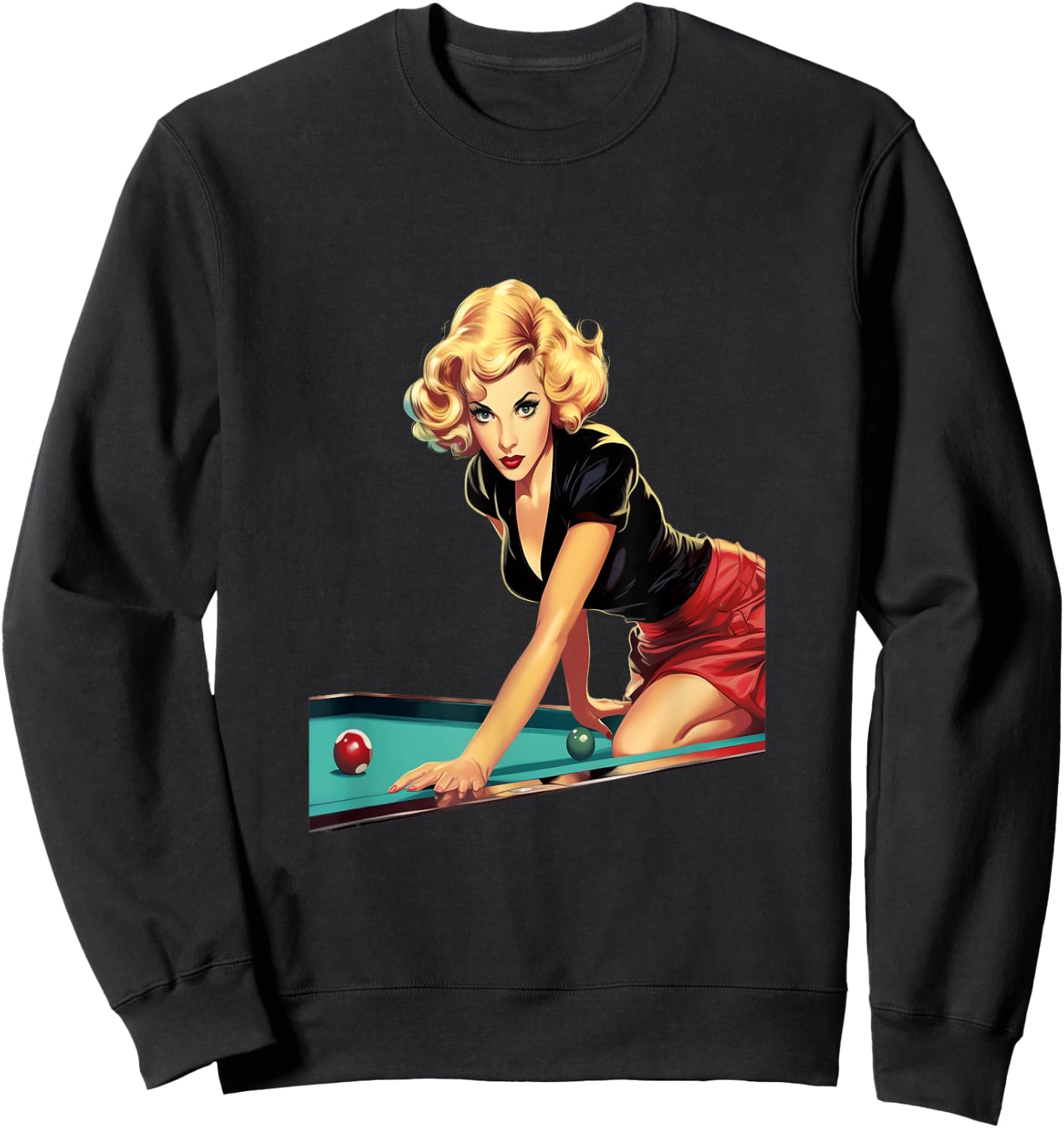 Pinup Girl Playing Billiard Pool Player Vintage Sweatshirt - Sweatshirt | Black