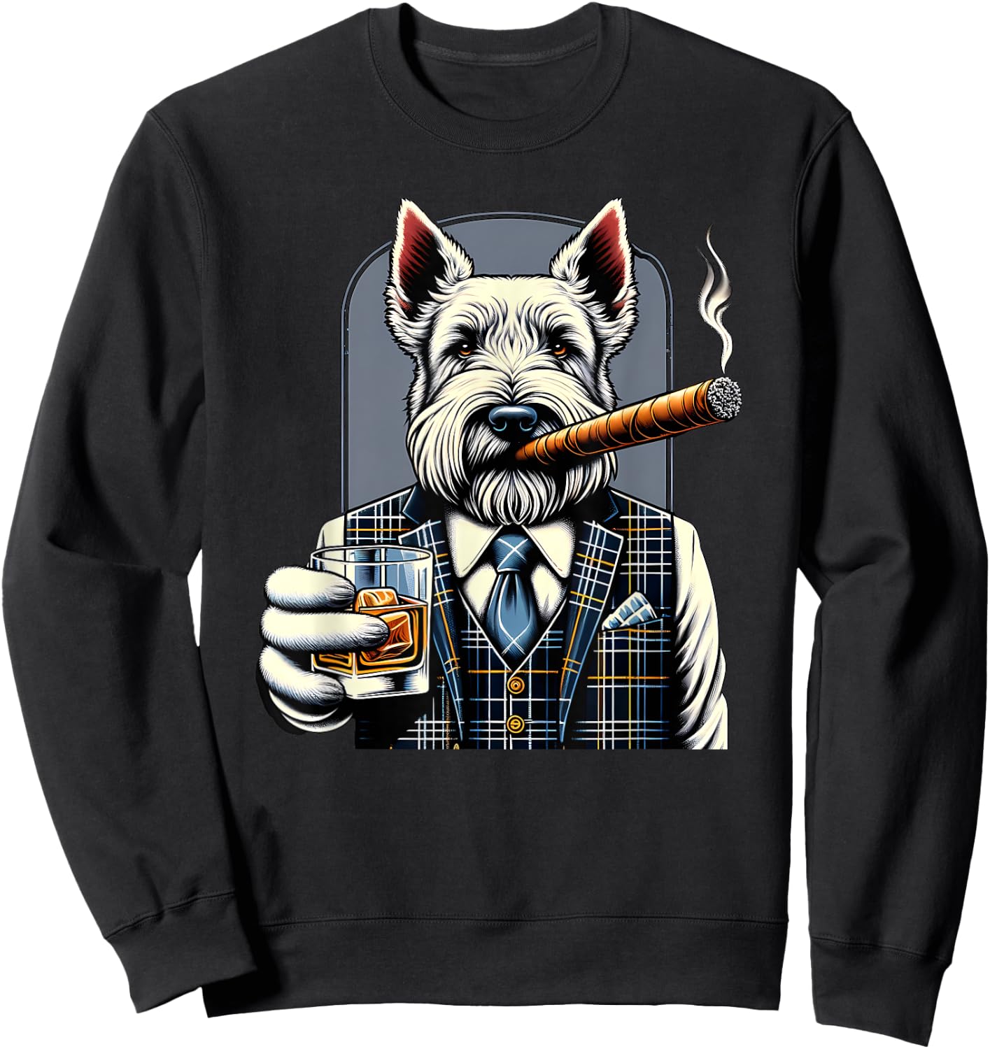 Scottish Terrier Dog Cigar And Whiskey Men Women Sweatshirt - Sweatshirt | Black