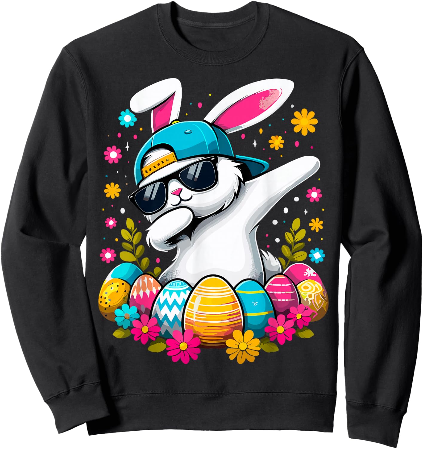 Happy Easter Eggs Cool Dabbing Bunny Sweatshirt - Sweatshirt | Black