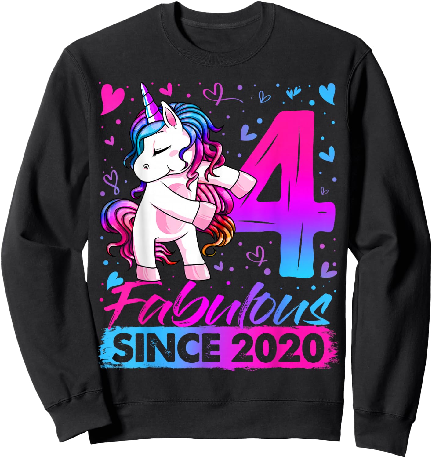4 Years Old Flossing Unicorn Gifts 4th Birthday Girl Party Sweatshirt - Sweatshirt | Black
