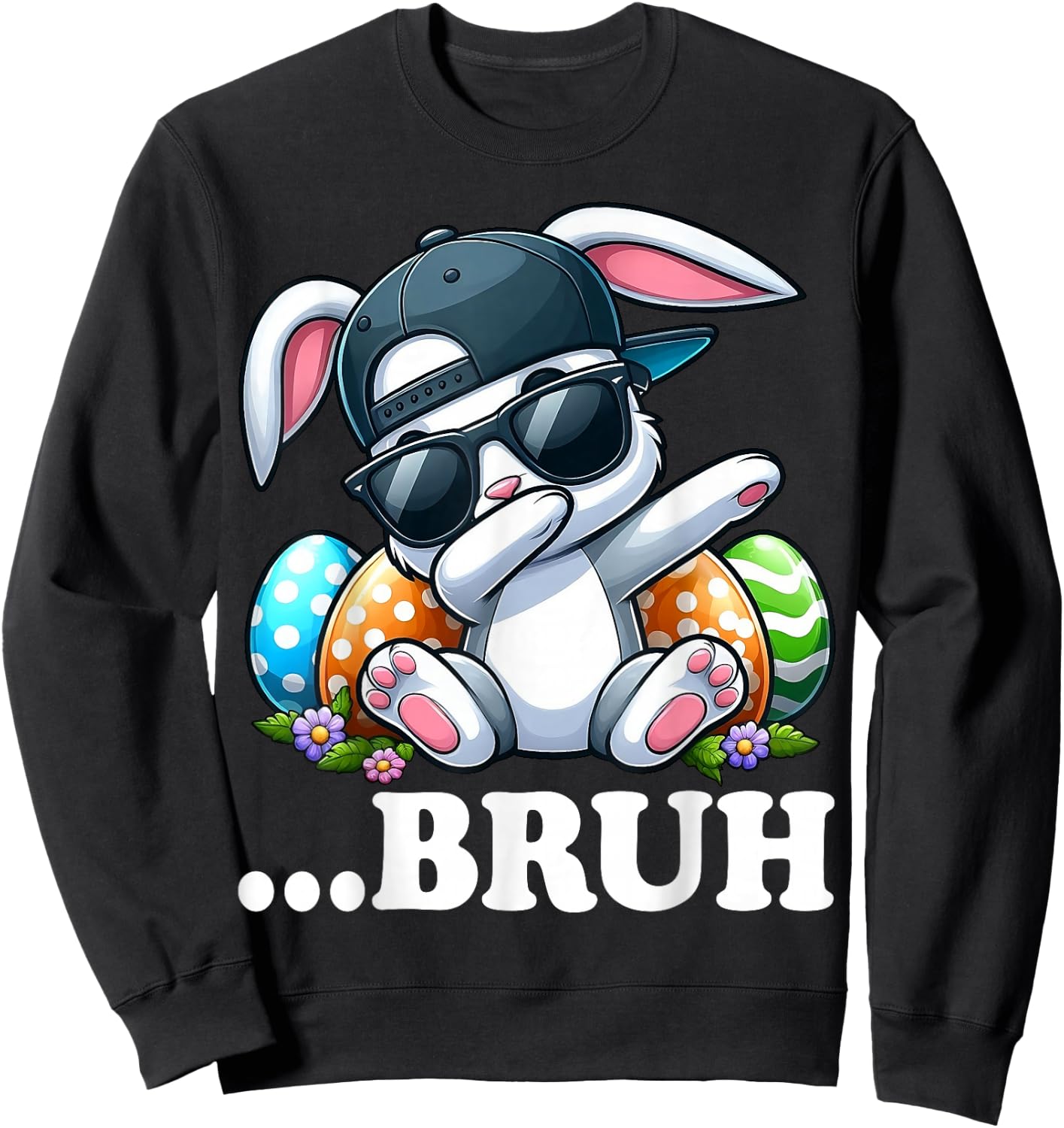 Easter Day Bruh Dabbing Bunny Women Boys Girls Teens Sweatshirt - Sweatshirt | Black