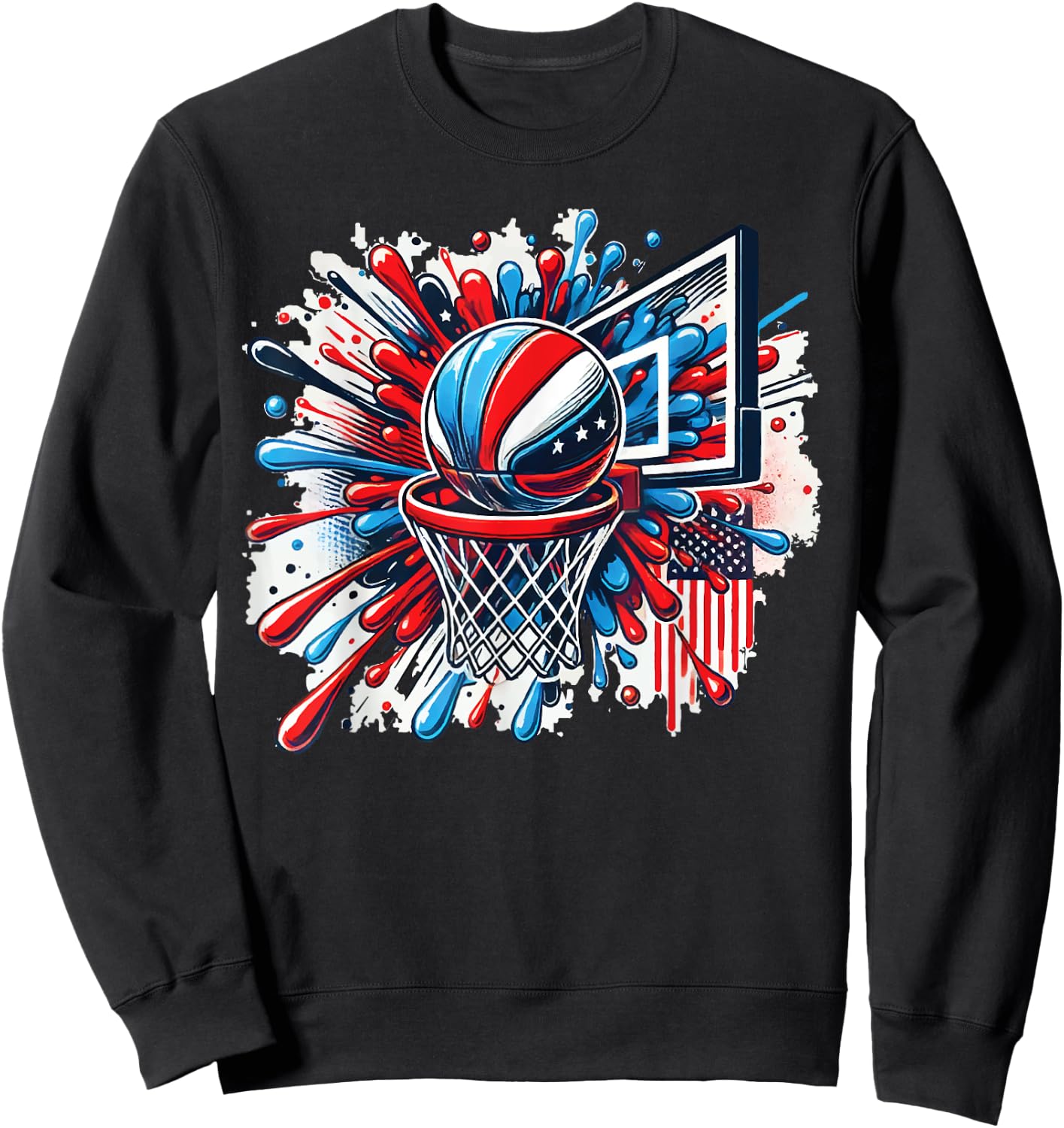 Colorful Basketball Tie Dye Color Splash Basketball Hoop Net Sweatshirt - Sweatshirt | Black