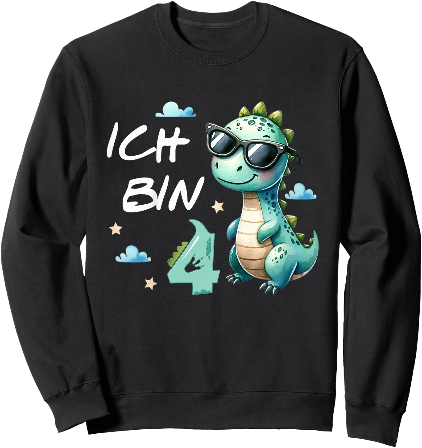 Children's 4th Birthday Boy Girl Gifts 4 Years Old Cool Dino , black Sweatshirt - Sweatshirt | Black