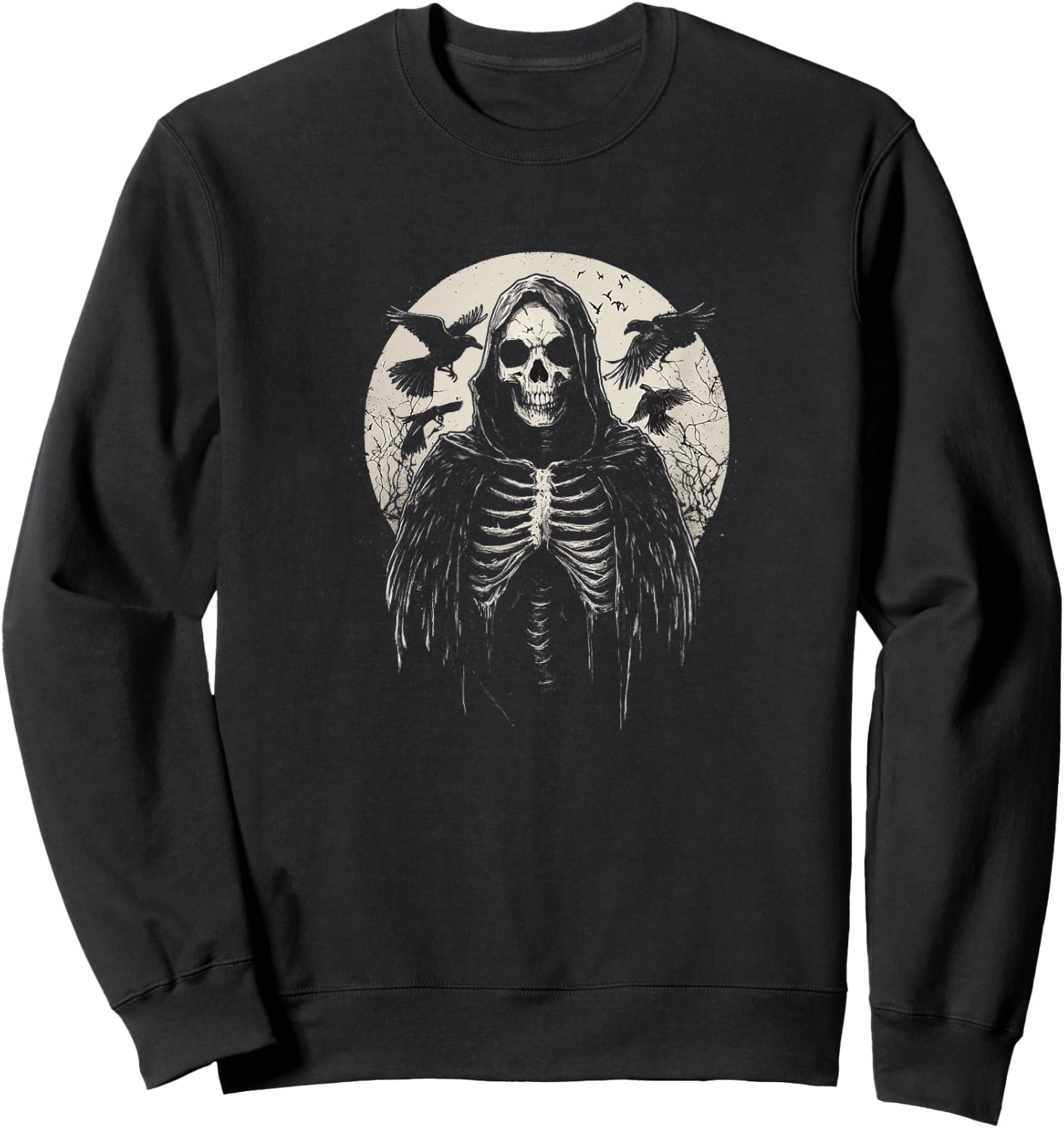 Black Gothic Raven Hooded Skeleton Graphic Gothic Style Sweatshirt - Sweatshirt | Black