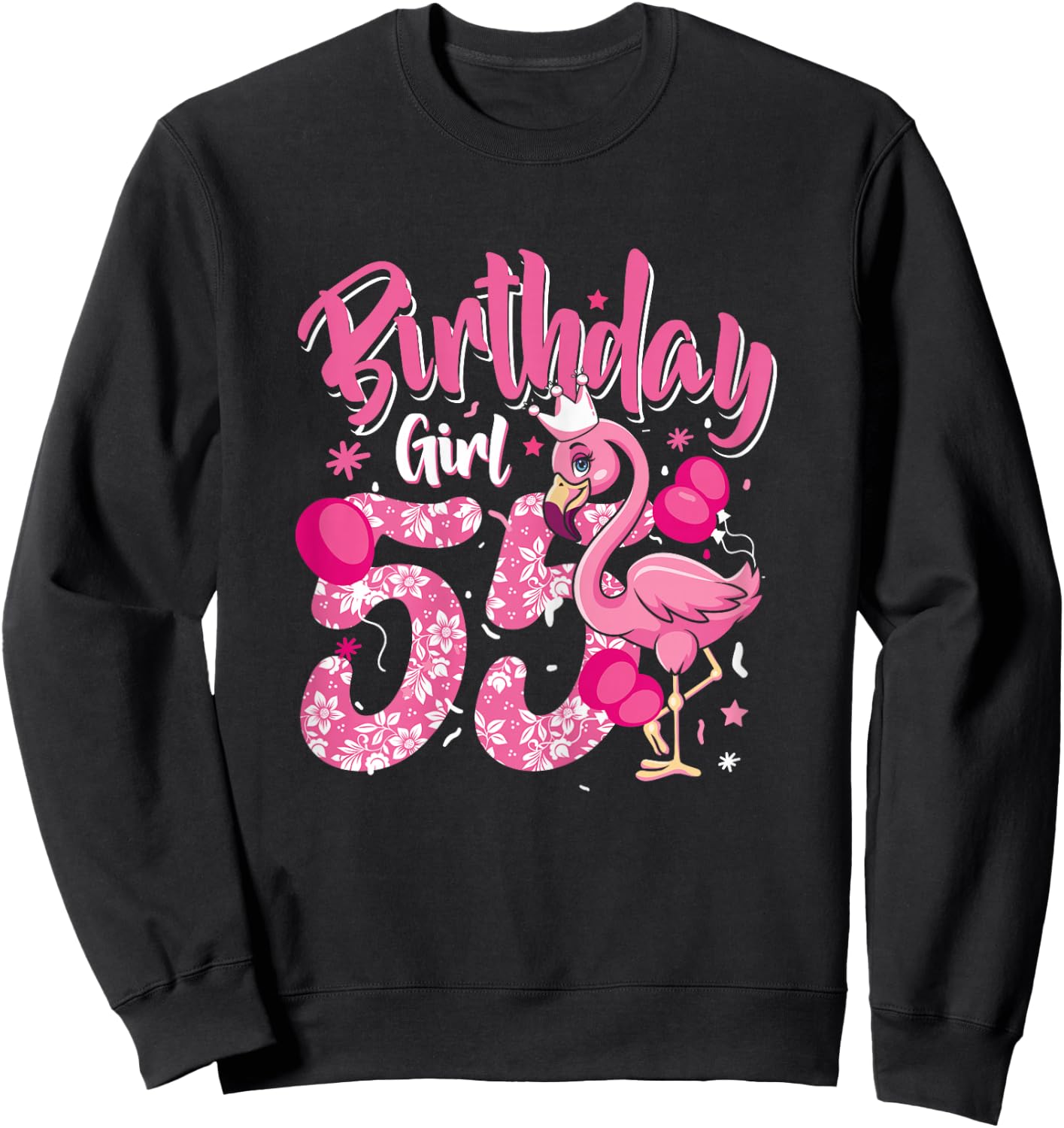 55th Birthday Gift Flamingo Fan 55 Year Old Women 55th Bday Sweatshirt - Sweatshirt | Black