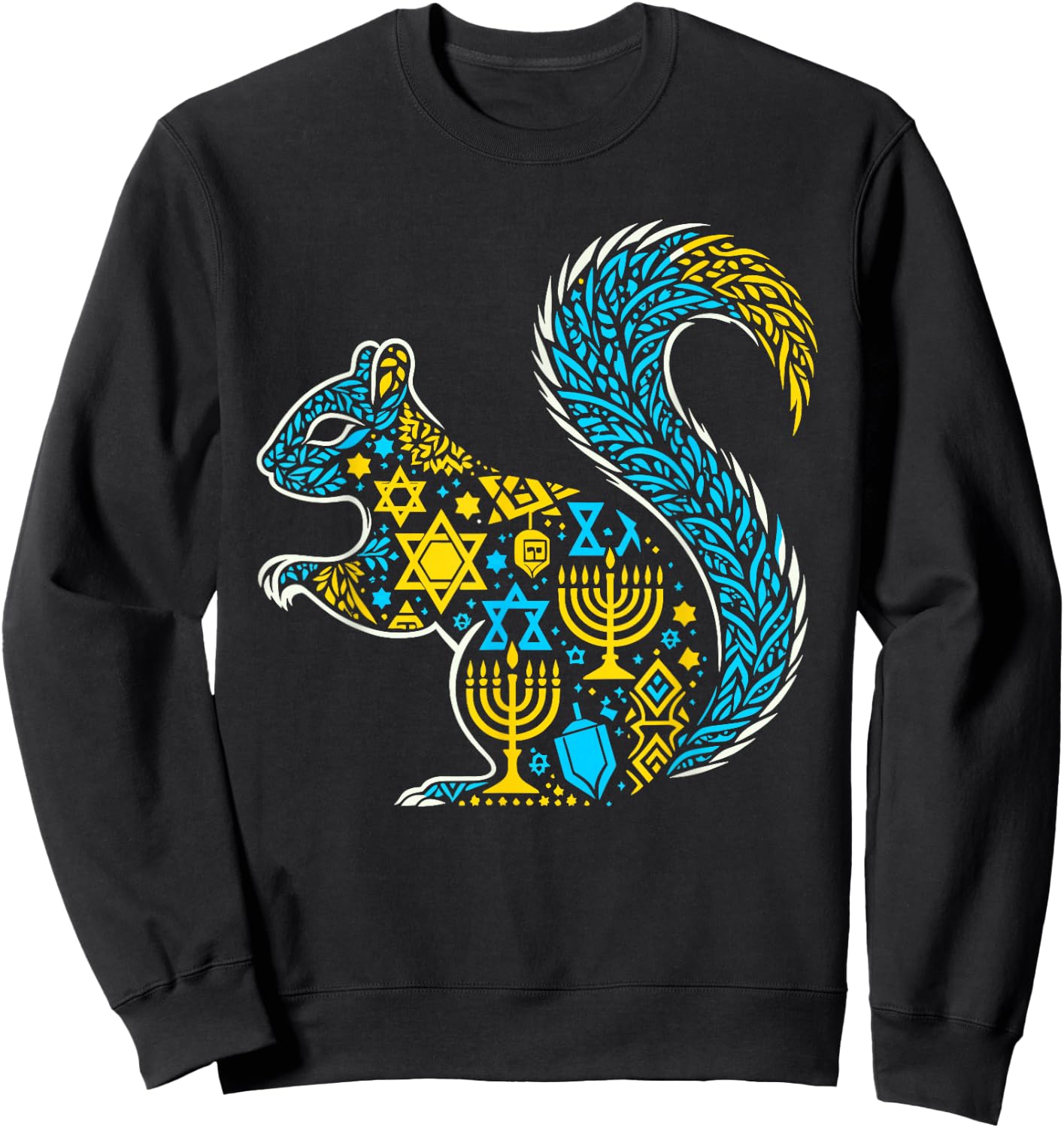 Squirrel Menorah Dreidel Jewish Hanukkah Kids Sweatshirt - Sweatshirt | Black