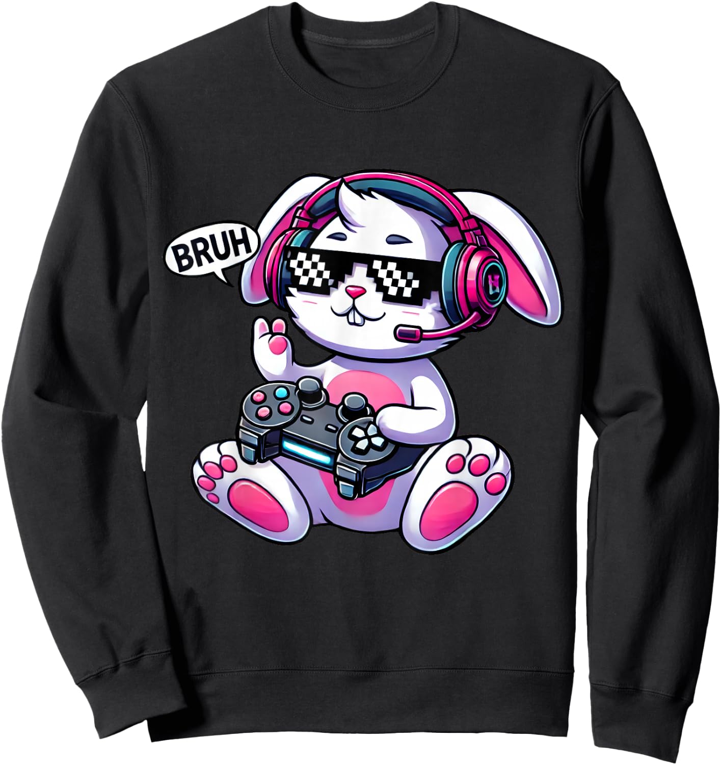 Easter Gamer Bunny – Happy Easter BRUH Sweatshirt - Sweatshirt | Black