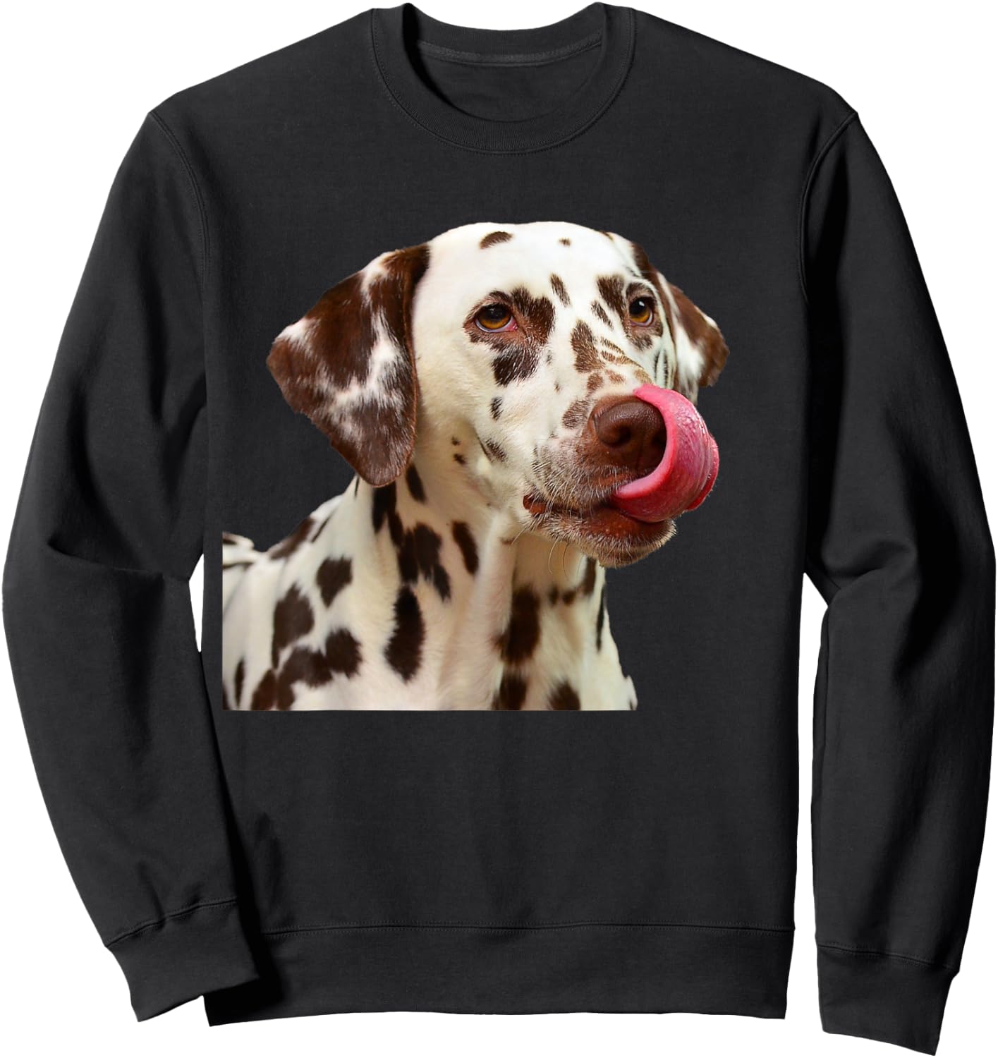 Dalmatian Tongue Licking Funny Cute Liver Color Spots Sweatshirt - Sweatshirt | Black
