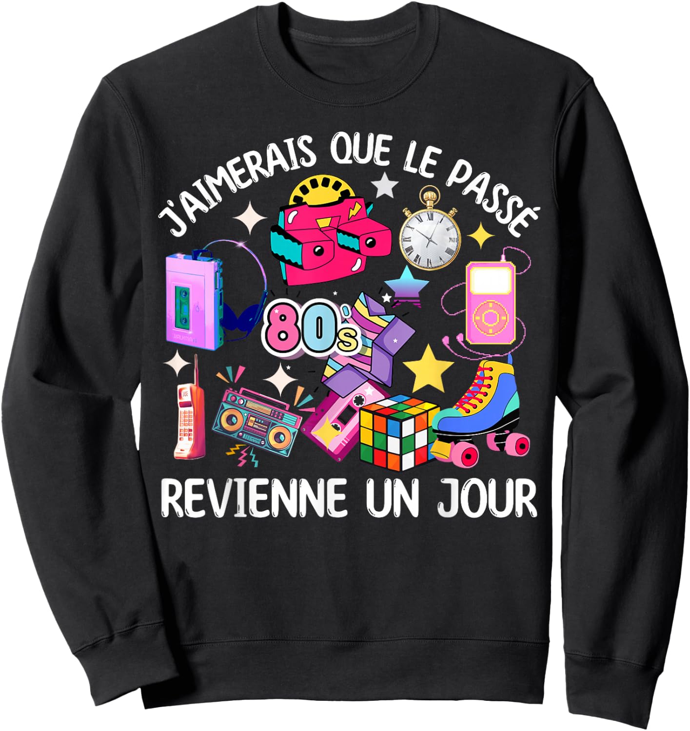 80s Man Woman Costume 80s 90s Music Cassette , Black, S Sweatshirt - Sweatshirt | Black