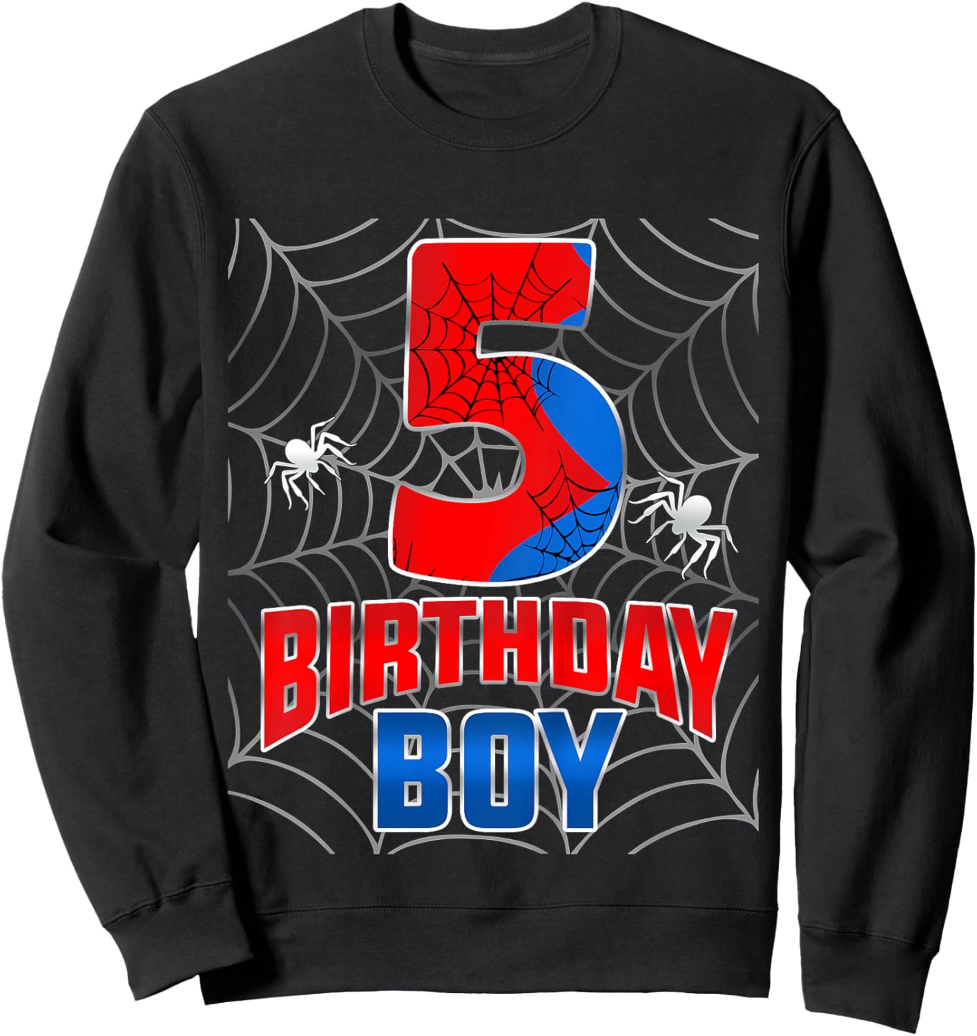 Kids Spider Web Five 5 Years Old It's My 5th Birthday Boy Sweatshirt - Sweatshirt | Black