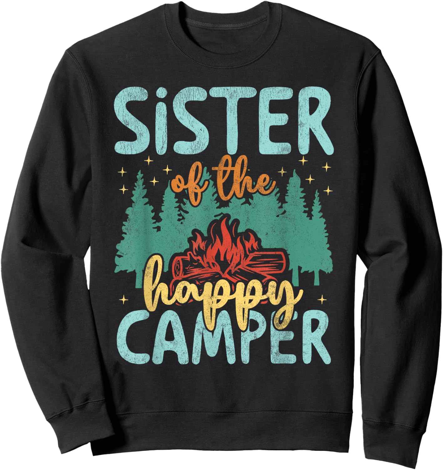 Sister of Happy Camper 1st Birthday Party Retro Sister Sweatshirt - Sweatshirt | Black