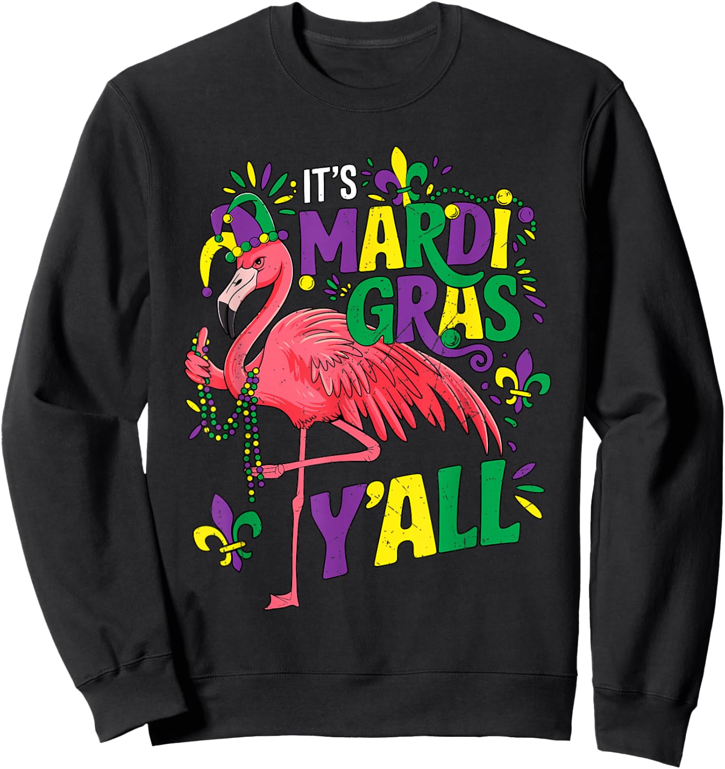 Funny Flamingo Mardi Gras Carnival Party Outfit Kids Sweatshirt - Sweatshirt | Black