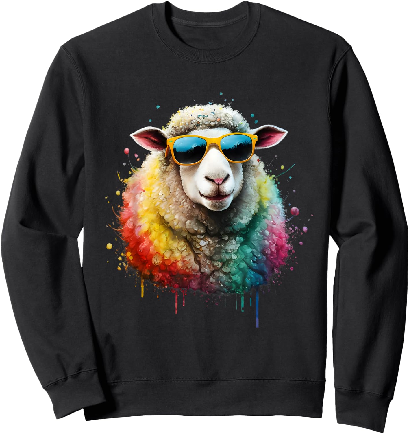 Sheep Men Woman Watercolor Colorful Sheep , Black, S Sweatshirt - Sweatshirt | Black