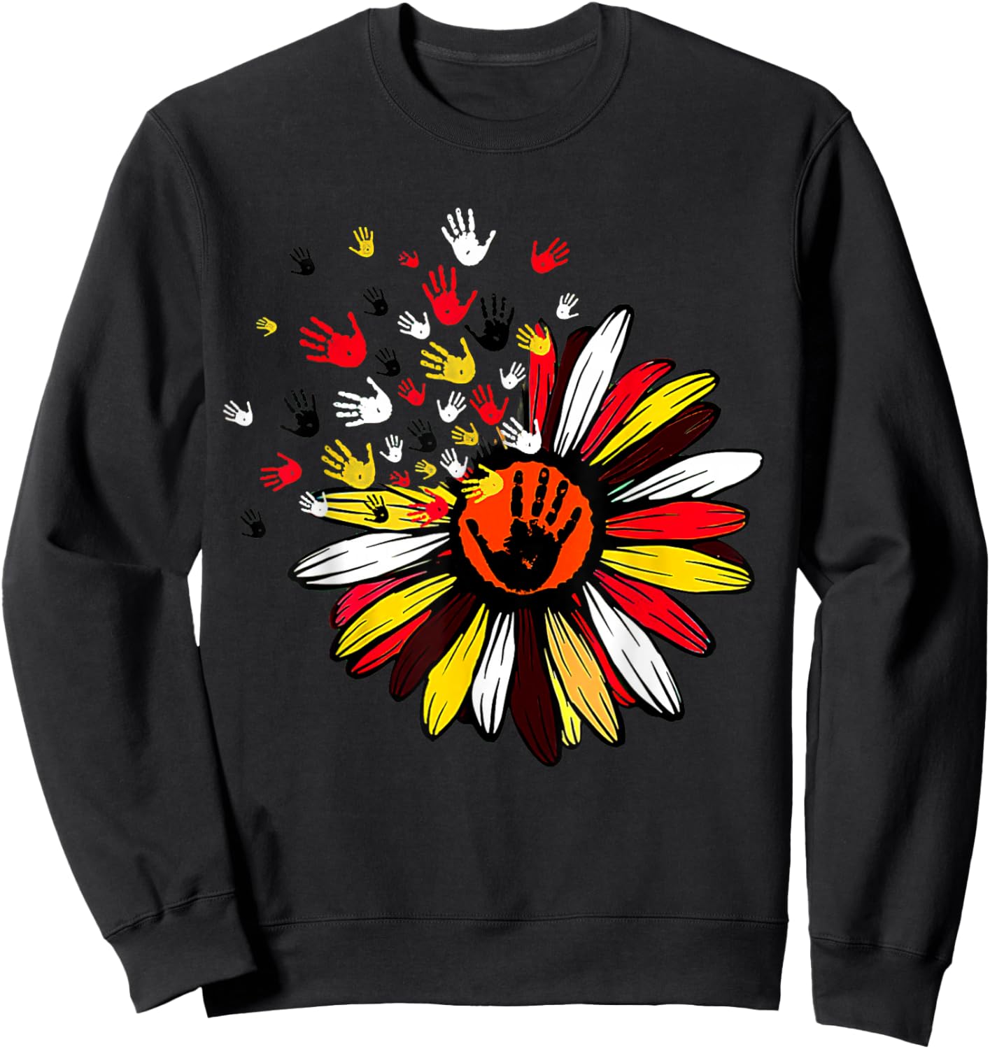 Native American Handprint Flower Traditional Colors Sweatshirt - Sweatshirt | Black