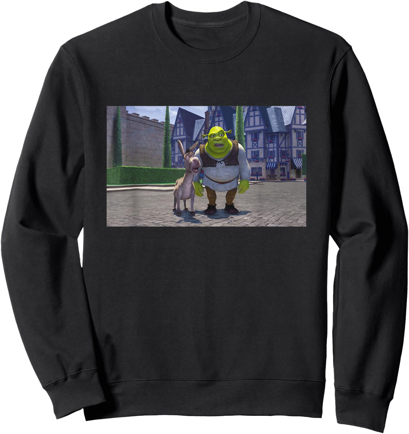 Shrek Iconic Donkey & Shrek Photo Scene Big Chest Poster , black Sweatshirt - Sweatshirt | Black