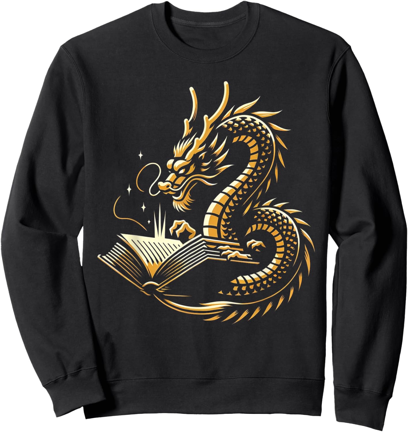 Book Lovers Dragon Fantasy Art Mythical Creatures Yellow Bookworm Chinese Dragon Sweatshirt - Sweatshirt | Black