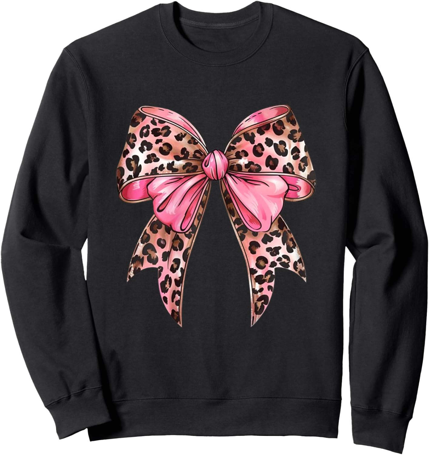 Leopard Coquette Bow Pink Leopard Bow Ribbon Watercolor Girl Sweatshirt - Sweatshirt | Black
