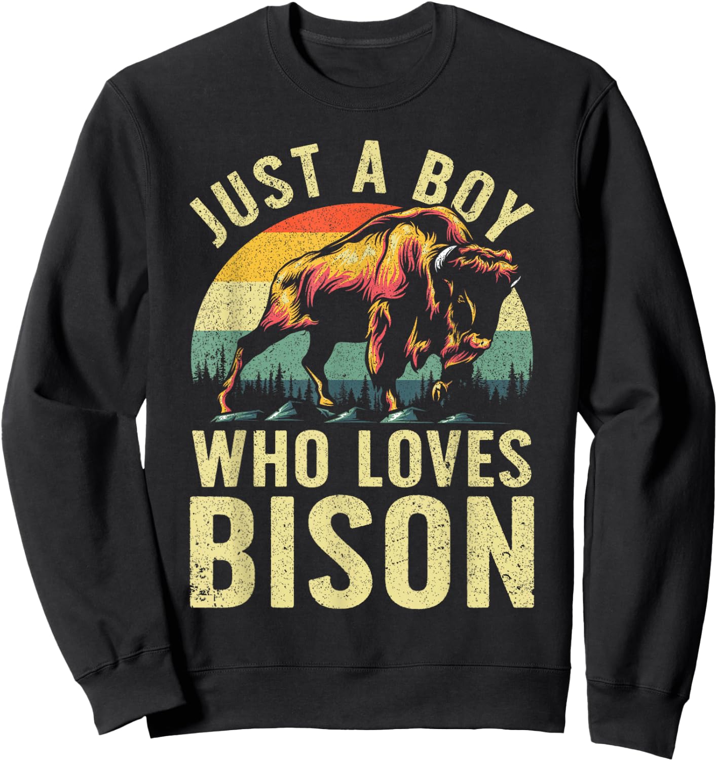 Funny Bison Design For Boys Men Buffalo Bovid Animal Lovers Sweatshirt - Sweatshirt | Black