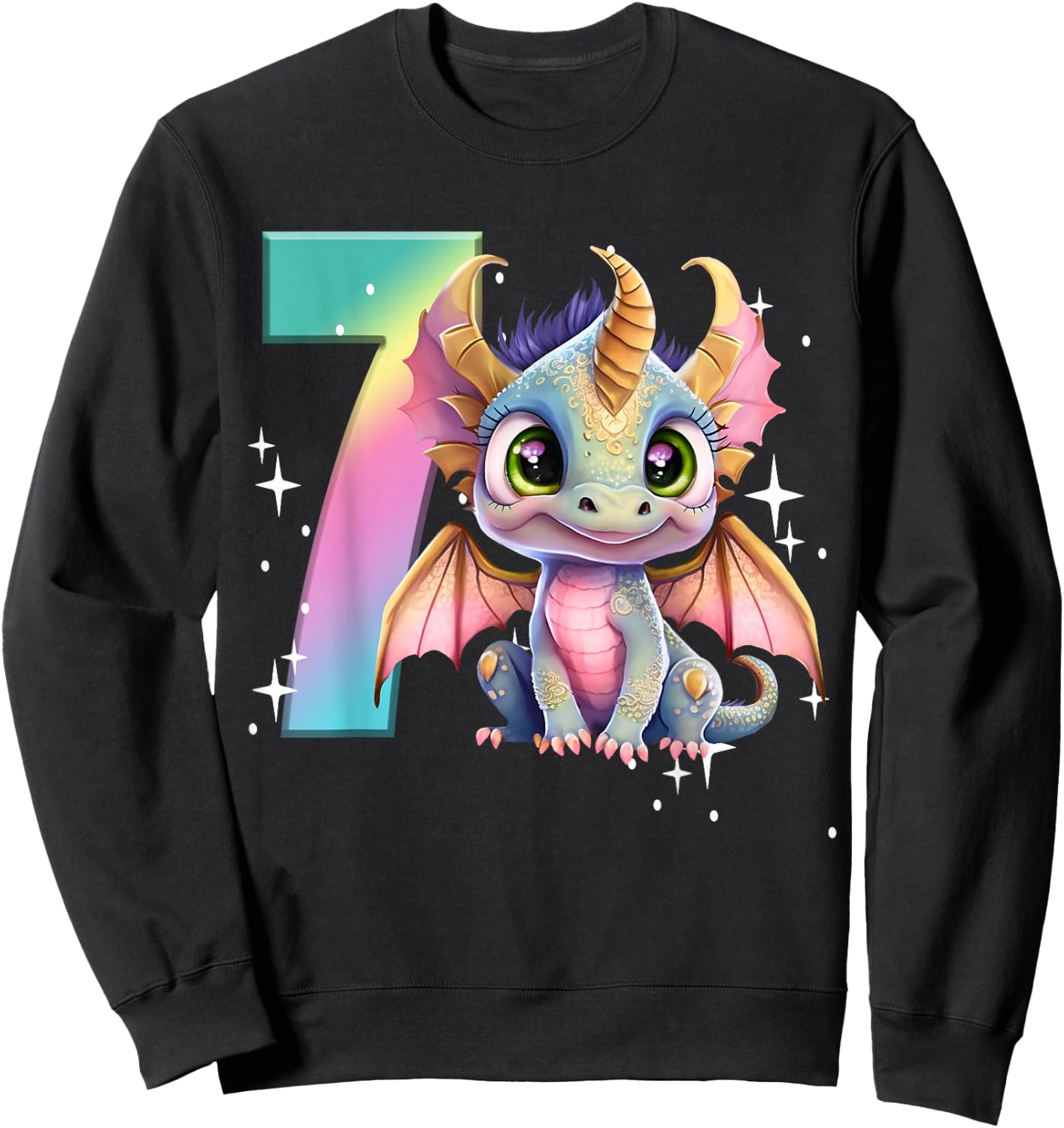 7th Birthday Shirt Girl Dragon Birthday Outfit Rainbow Seven Sweatshirt - Sweatshirt | Black