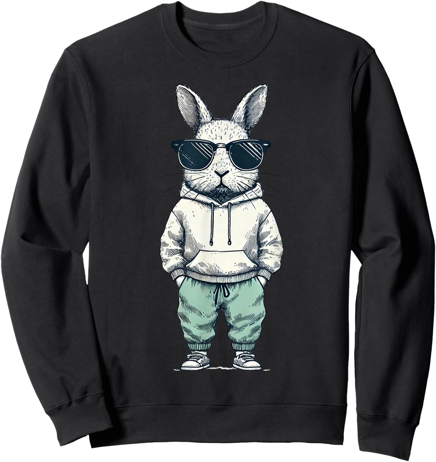 Boys Easter Shirt Bunny Rabbit with Sunglasses Kids Sweatshirt - Sweatshirt | Black